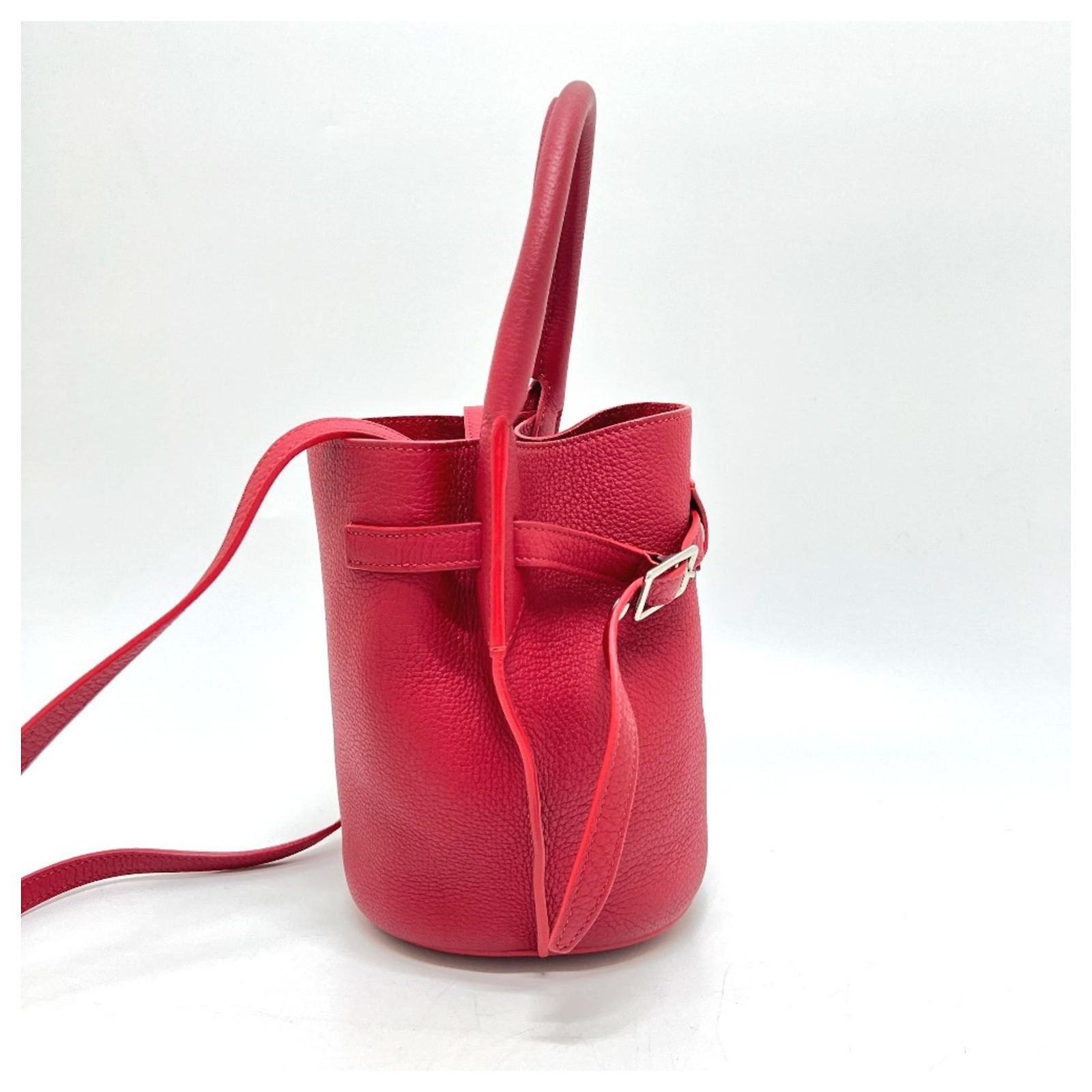 Celine Quilted Drawstring Bucket Bag in Deep Red Celine Supple Grained Calfskin Big Bag Bucket Red 1754562  main image 2