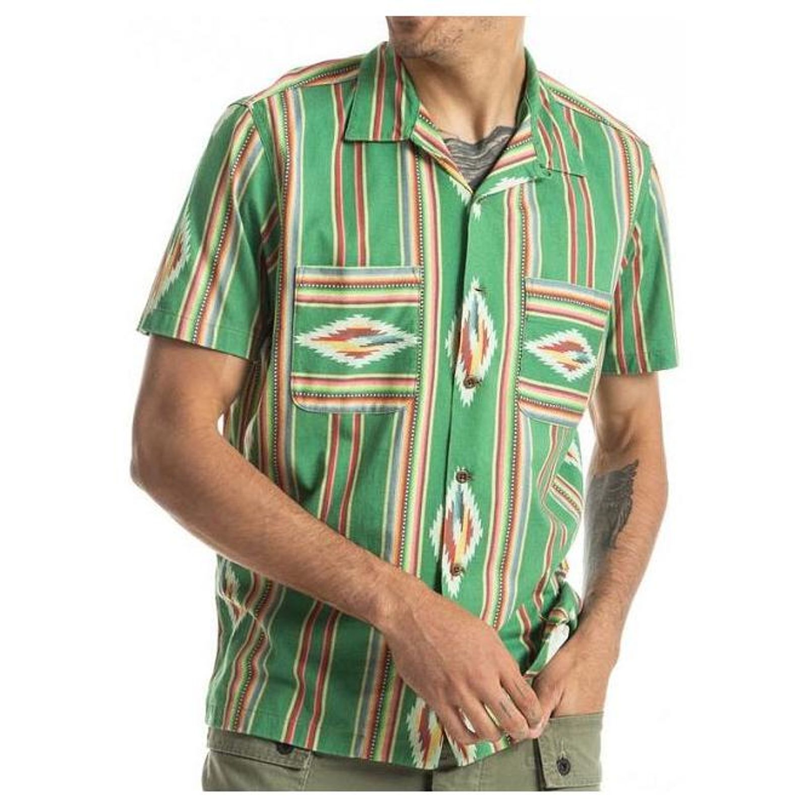 Ralph Lauren RRL NATIVE PRINT JERSEY CAMP SHIRT Cotton Shirt Green 