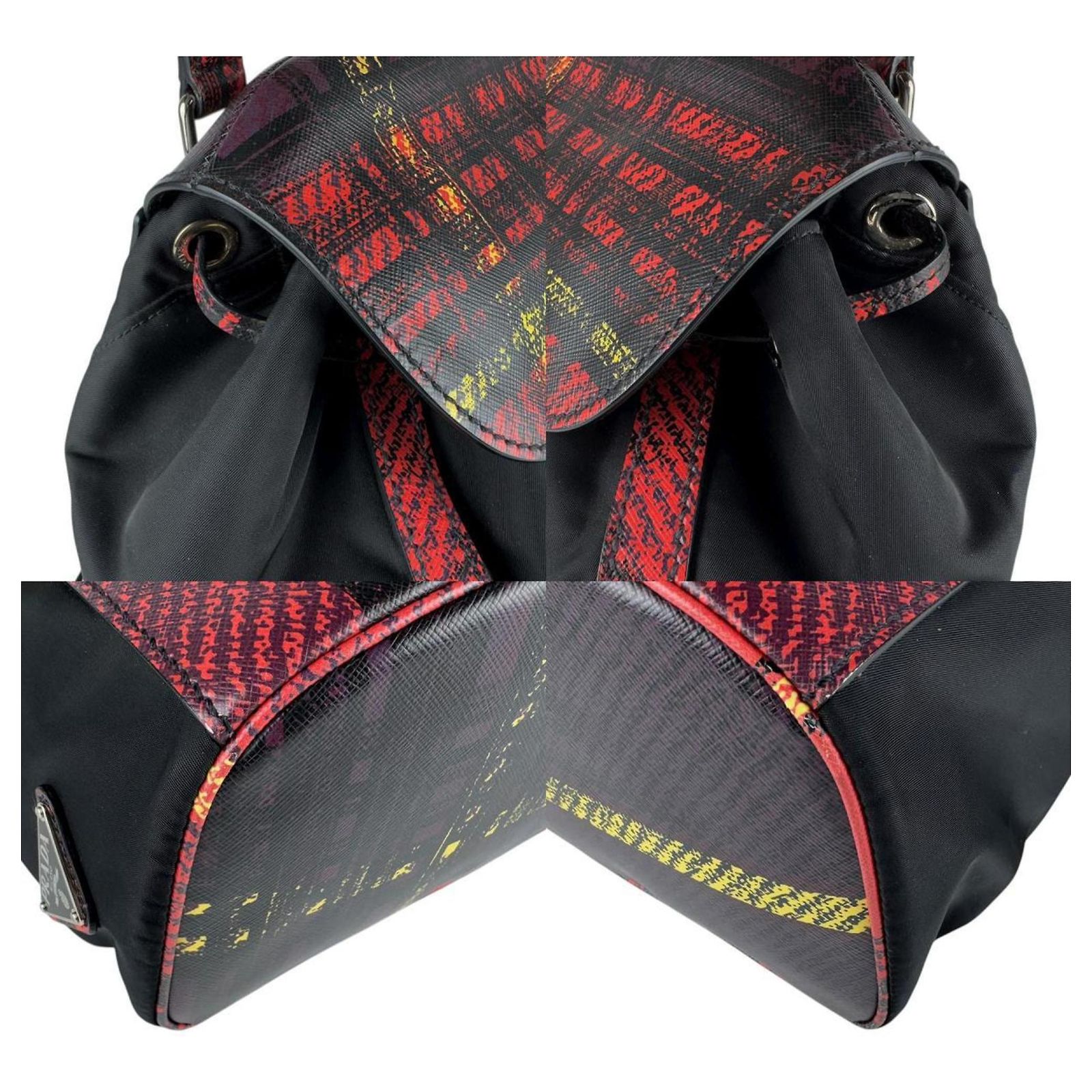 Prada PRADA Backpack in Nylon and Leather Black Red ref  display picture 1