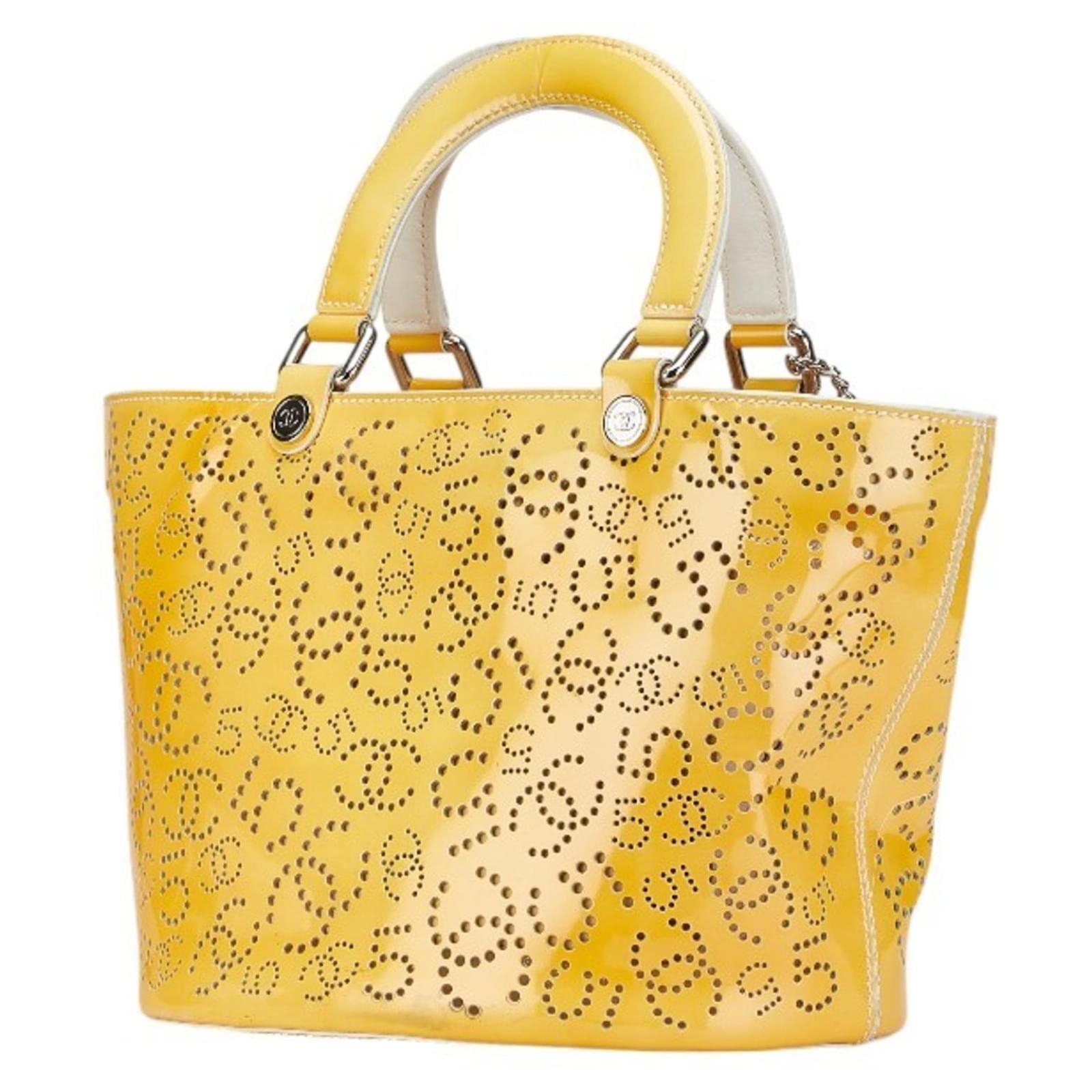 Chanel Perforated Coco Mark No. 5 Handbag Tote Bag Yellow Patent