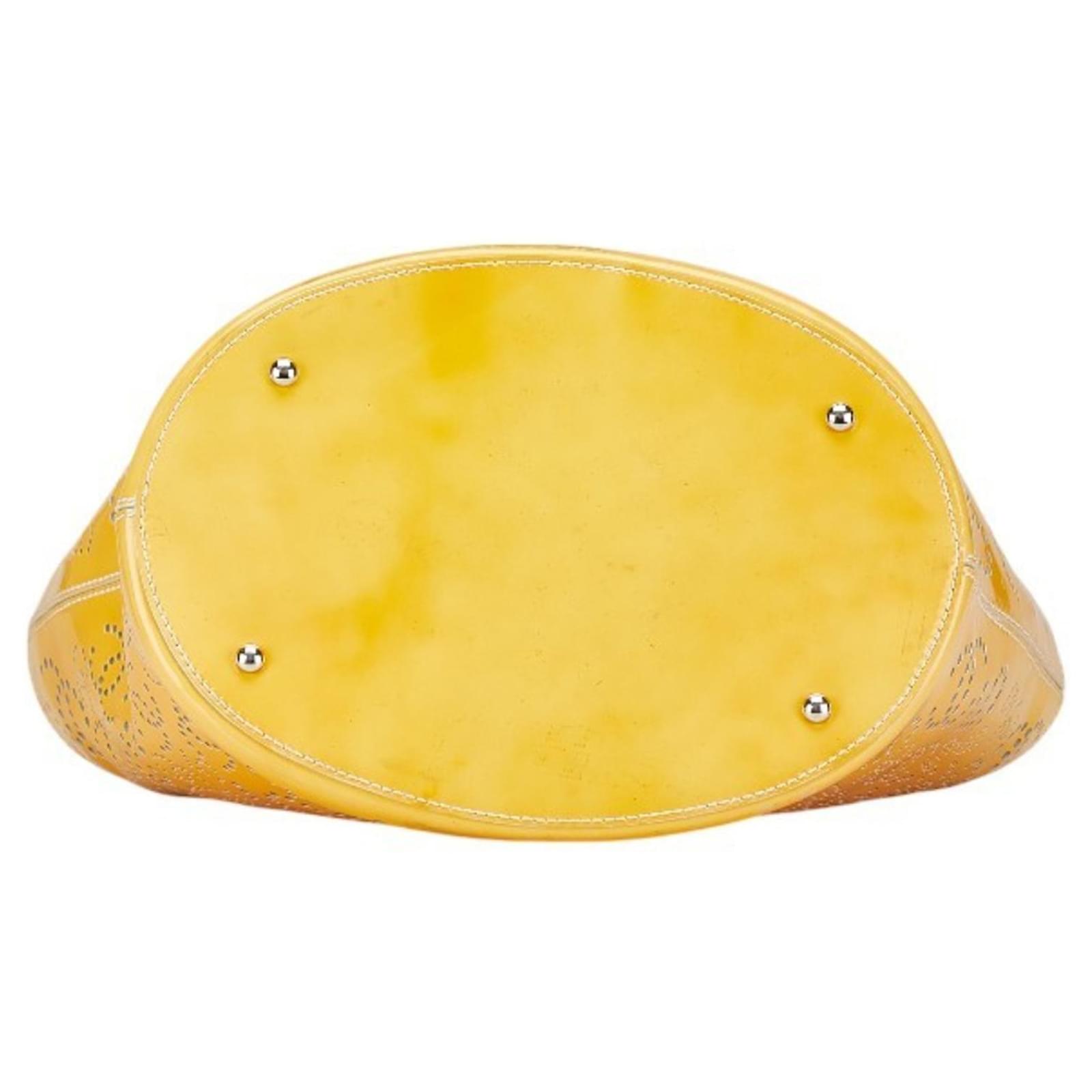 Chanel Perforated Coco Mark No. 5 Handbag Tote Bag Yellow Patent