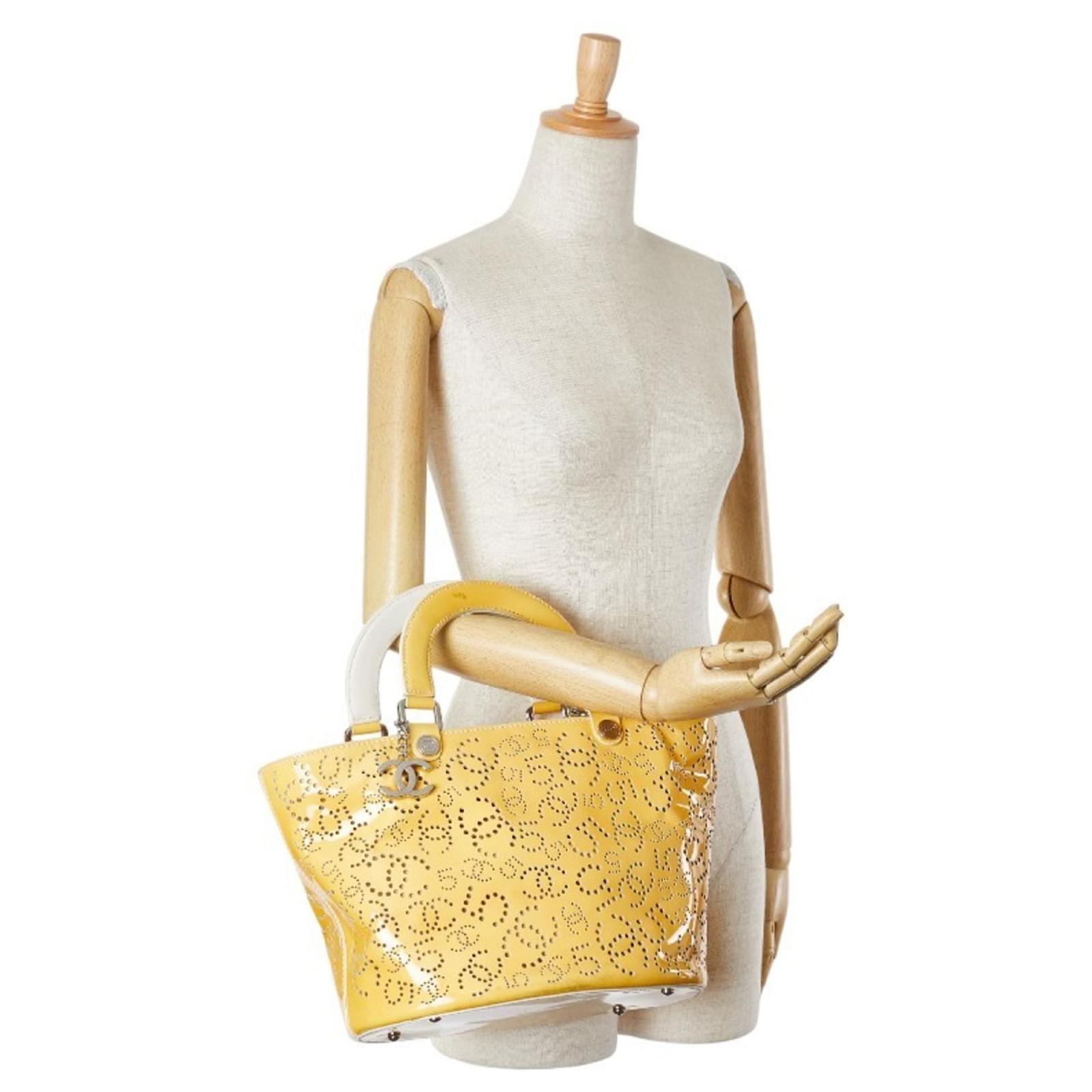 Chanel Perforated Coco Mark No. 5 Handbag Tote Bag Yellow Patent