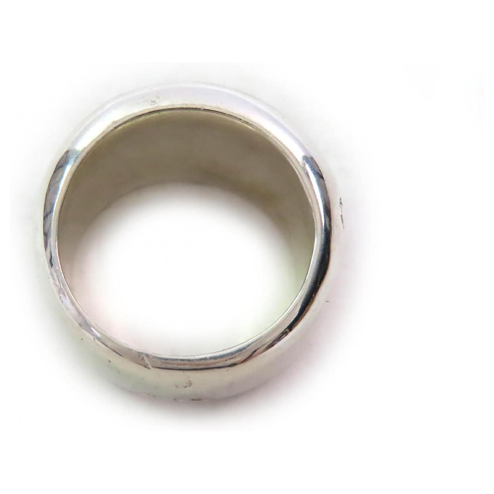 Chanel SV925 Wide Logo Engraved Band Ring Silvery Silver ref