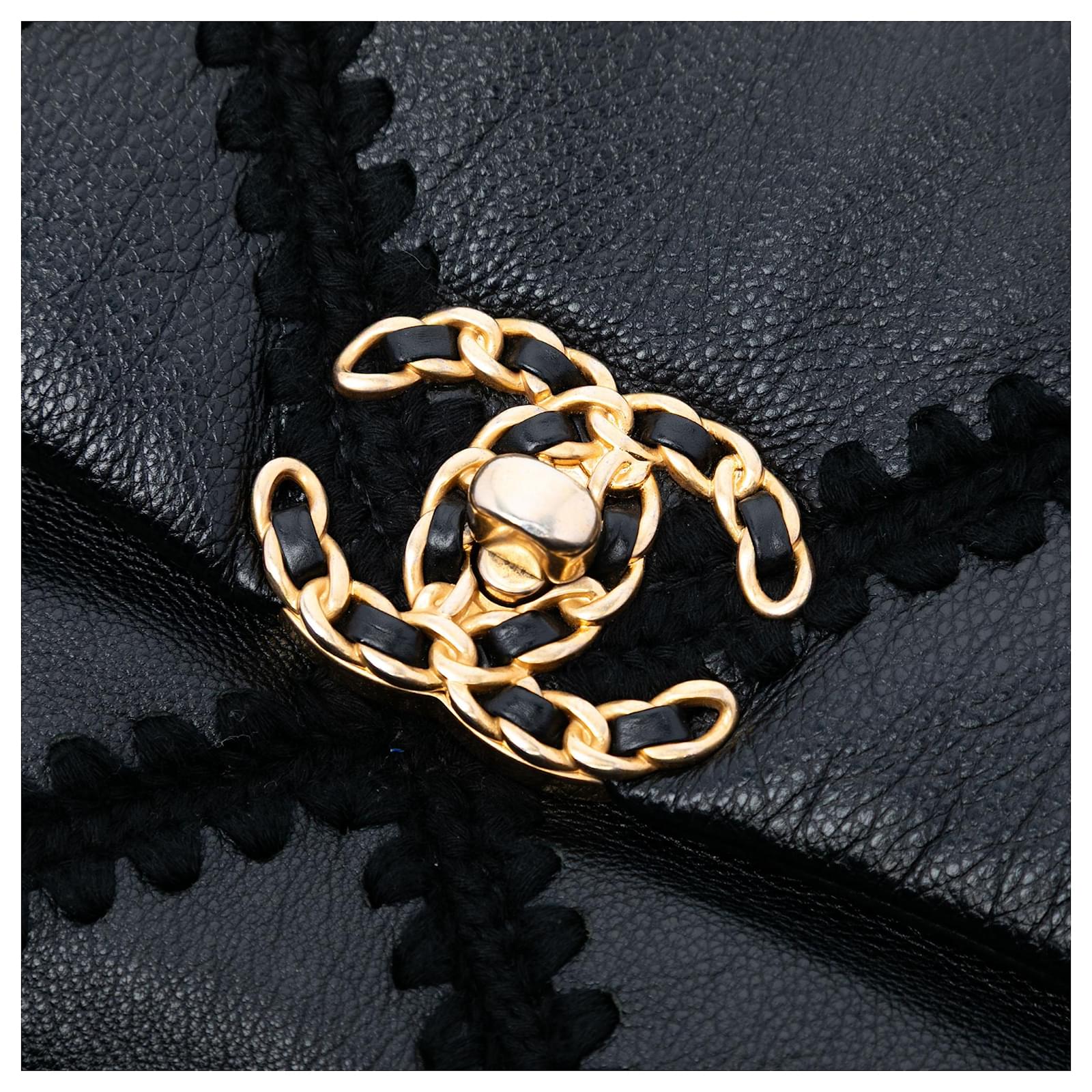 Chanel Black Medium Crochet Calfskin 19 Flap Leather Pony-style