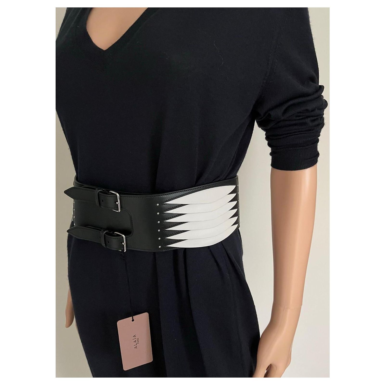 Alaia 3 buckle wide belt ALAÏA Noir DOUBLE BUSTIER BELT IN CALFSKIN | ALAÏA GE main image 2
