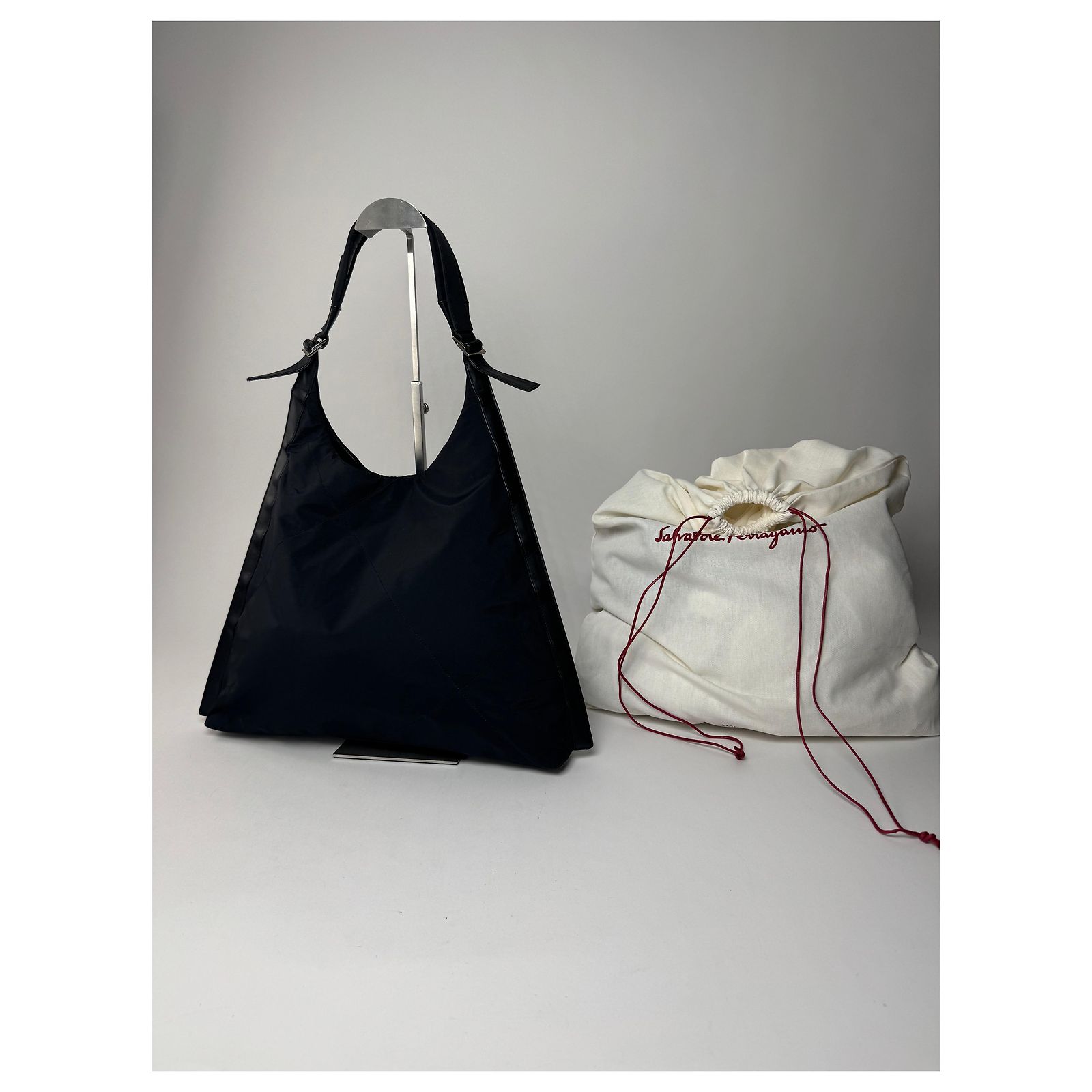 Vintage Salvatore Ferragamo Leather Neoprene Triangle Handbag
