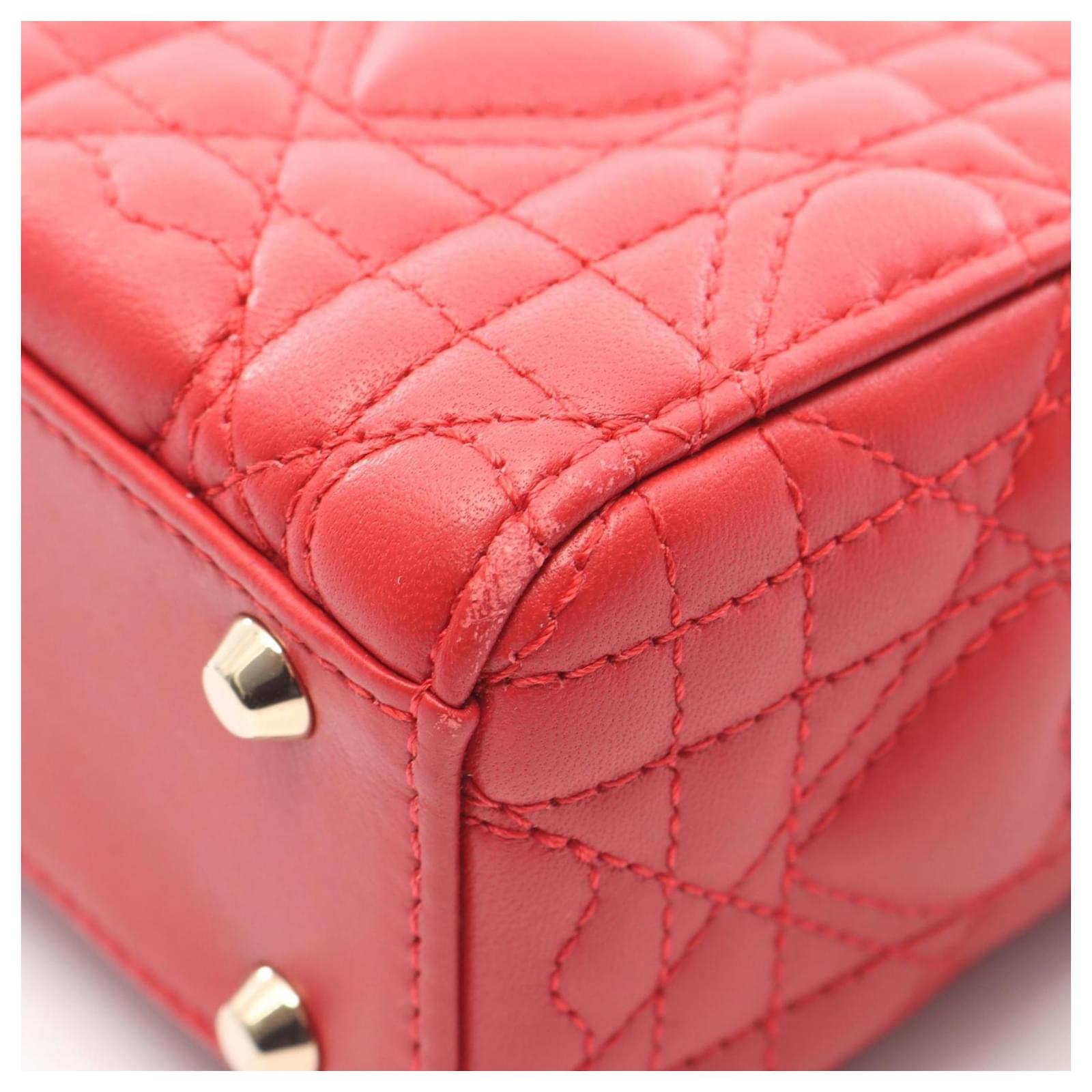 Christian Dior Dior Lady Mini Heart Cannage Handbag Red Leather