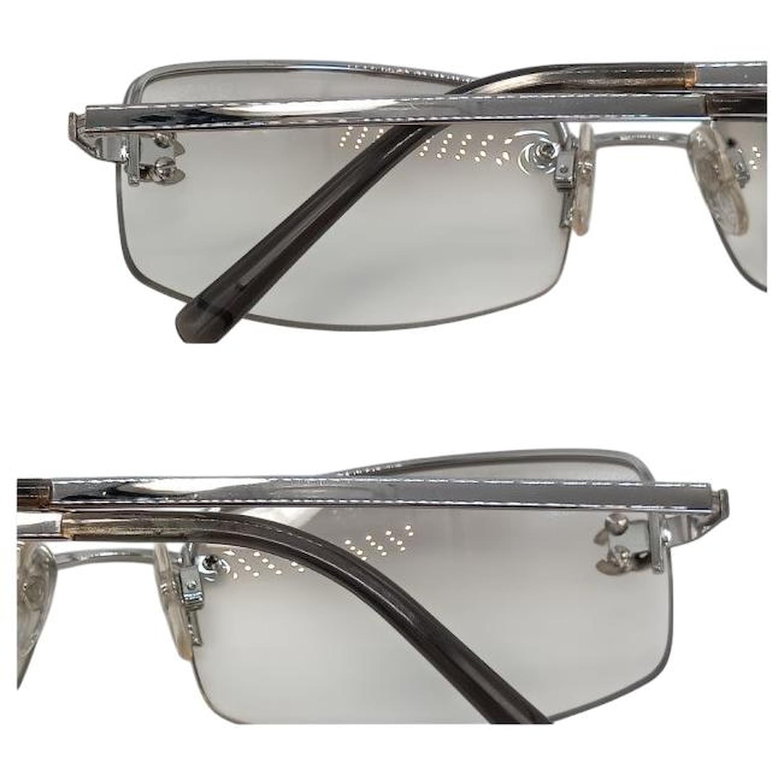 Chanel CC Logo Silver Clear Rimless Rhinestone Sunglasses 4093-B