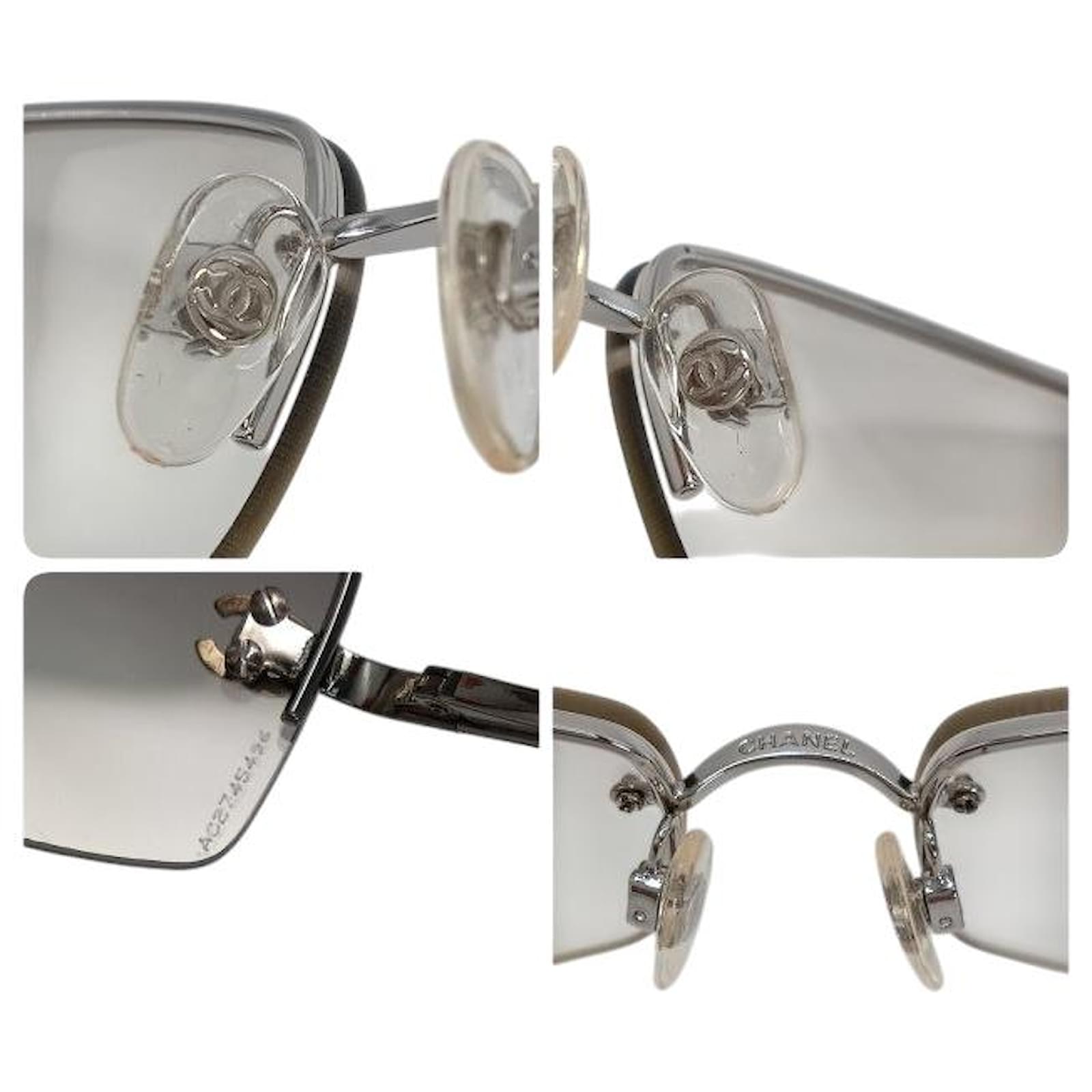 Chanel CC Logo Silver Clear Rimless Rhinestone Sunglasses 4093-B