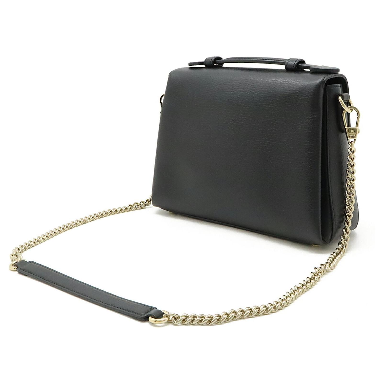 GUCCI Interlocking G Handbag Chain Shoulder Bag in Black Leather