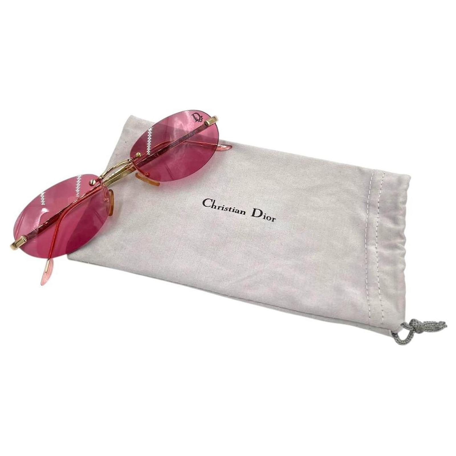 Christian Dior Pink Red Gold Rimless Logo Sunglasses Golden