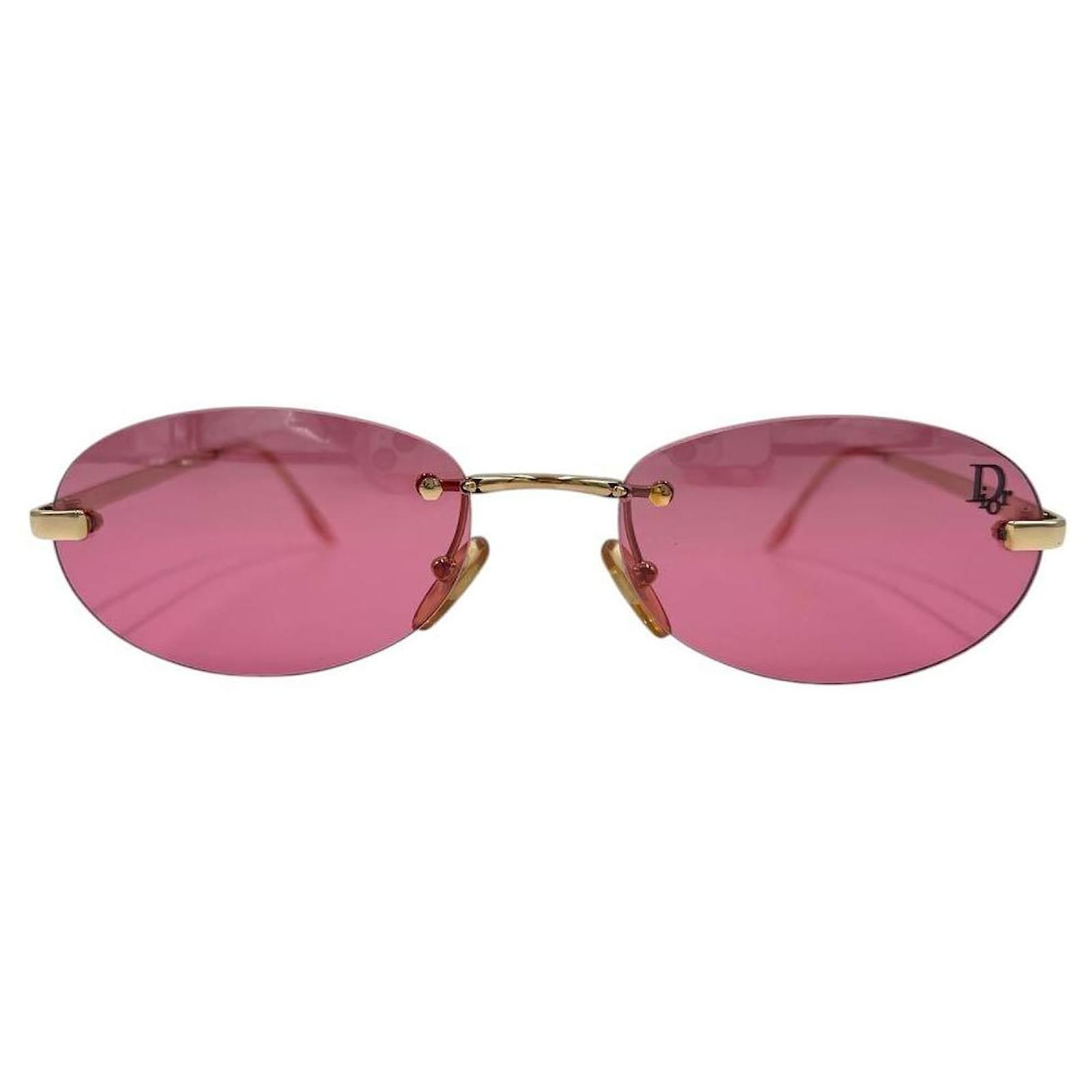 Christian Dior Pink Red Gold Rimless Logo Sunglasses Golden