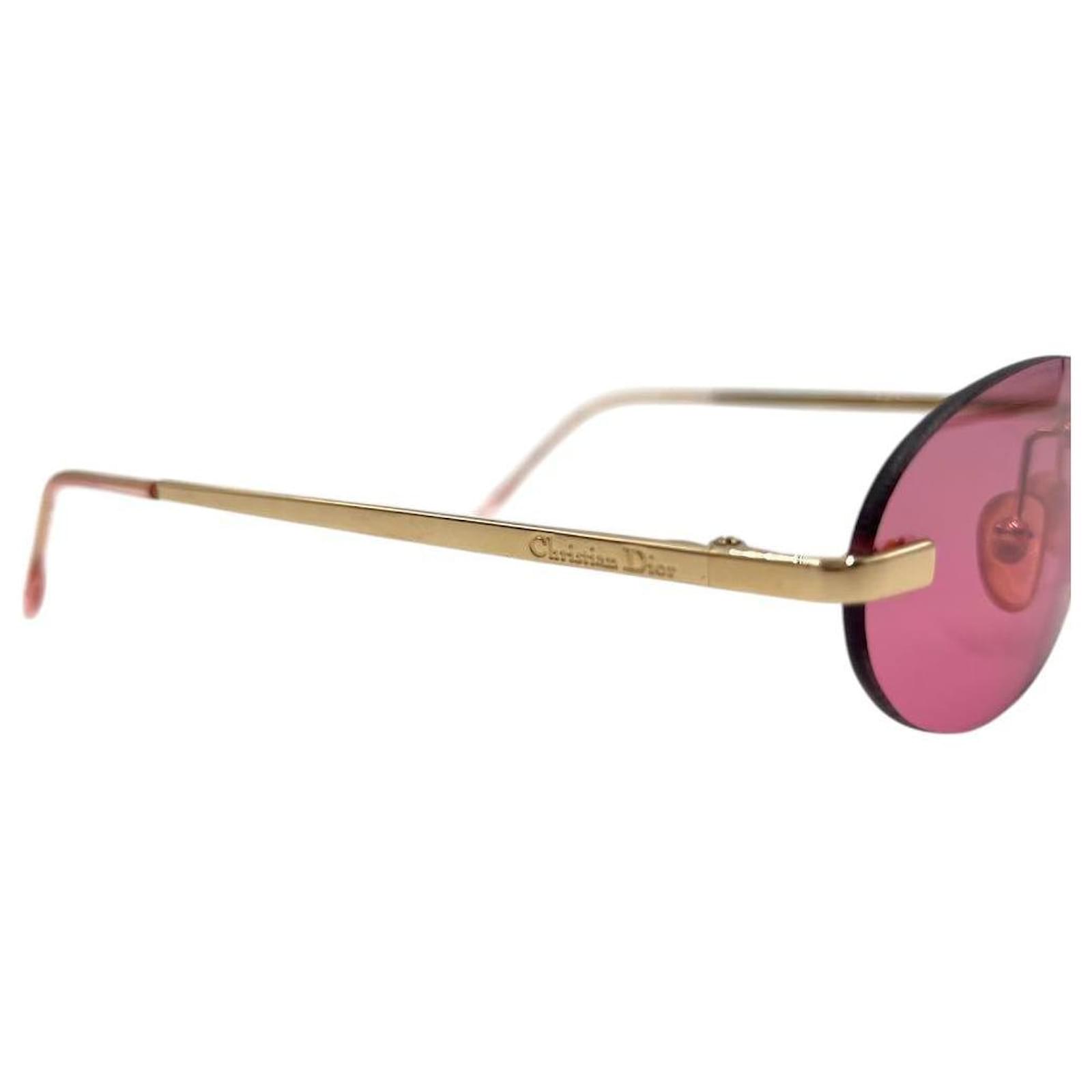 Christian Dior Pink Red Gold Rimless Logo Sunglasses Golden