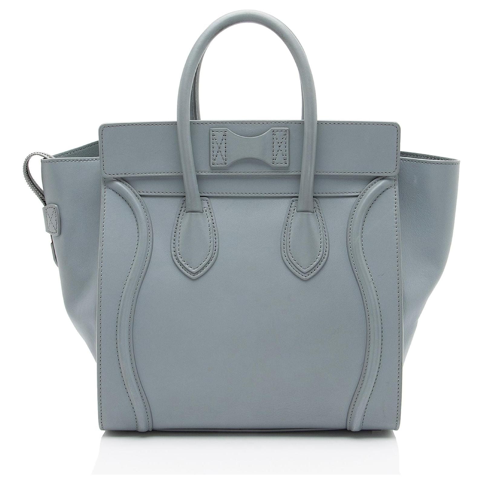 Céline Celine Drummed Calfskin Mini Luggage Tote Grey Leather Pony