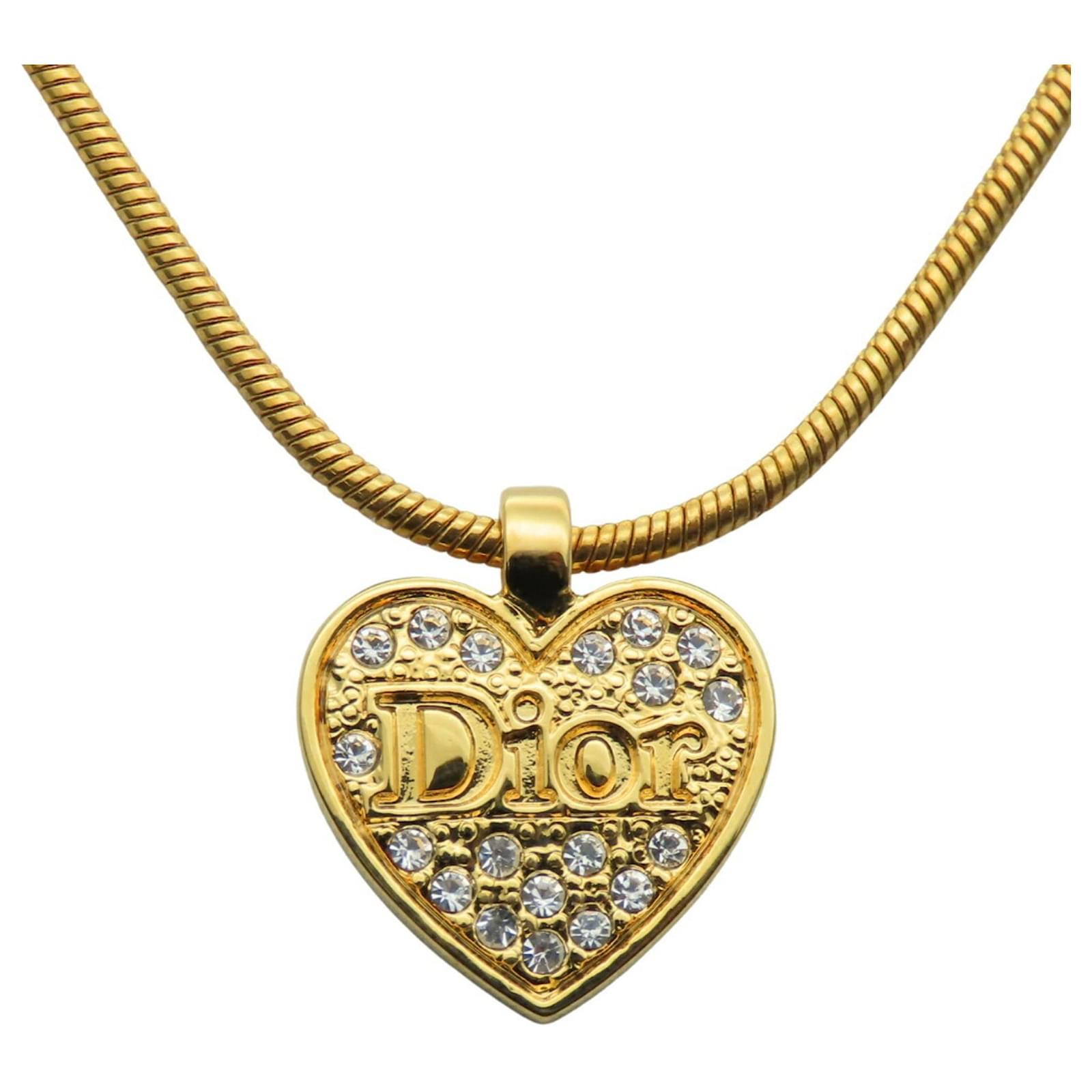 Christian Dior Women's Gold Plated Rhinestone Heart Necklace