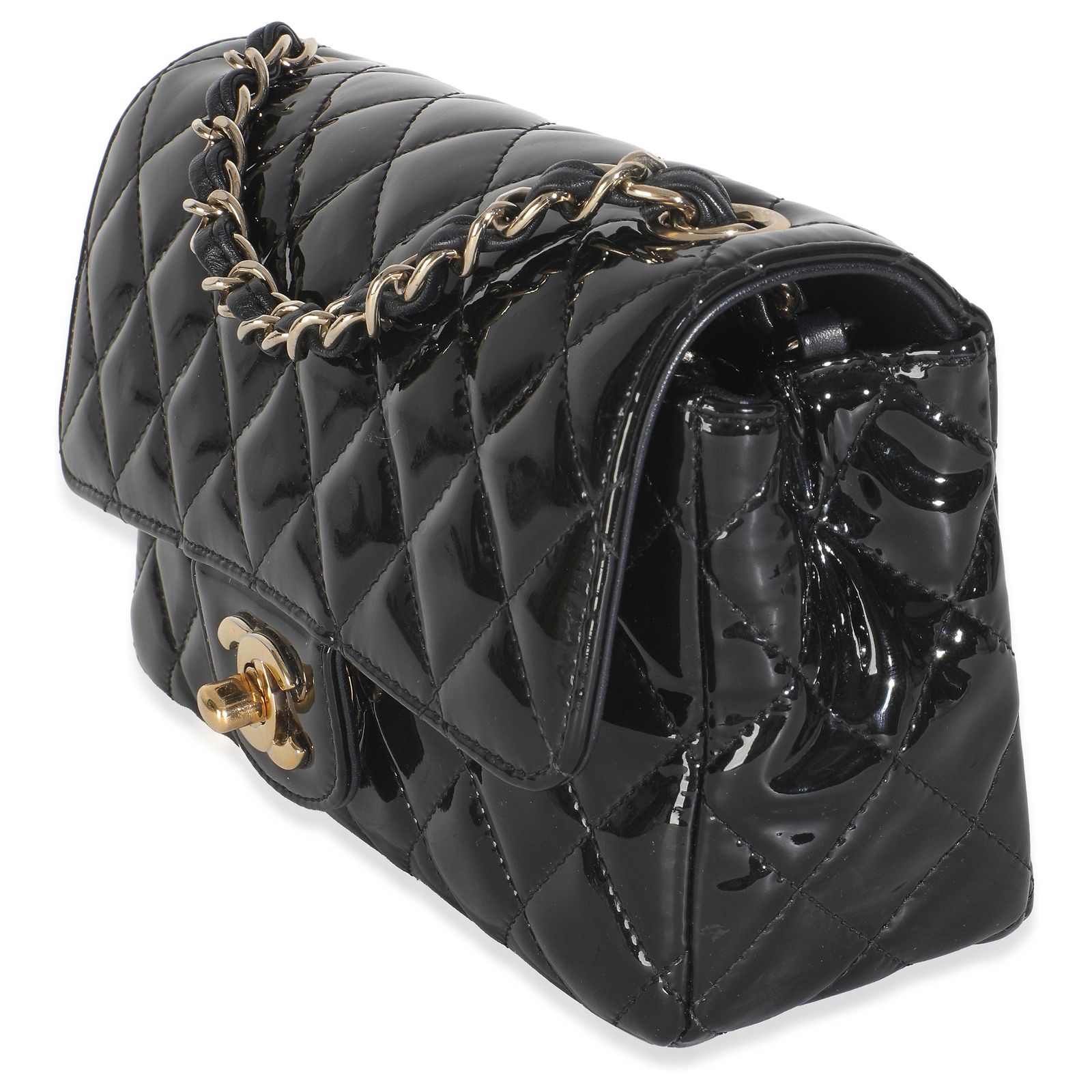 Timeless Chanel Black Quilted Patent Mini Rectangular Flap Bag Patent ...