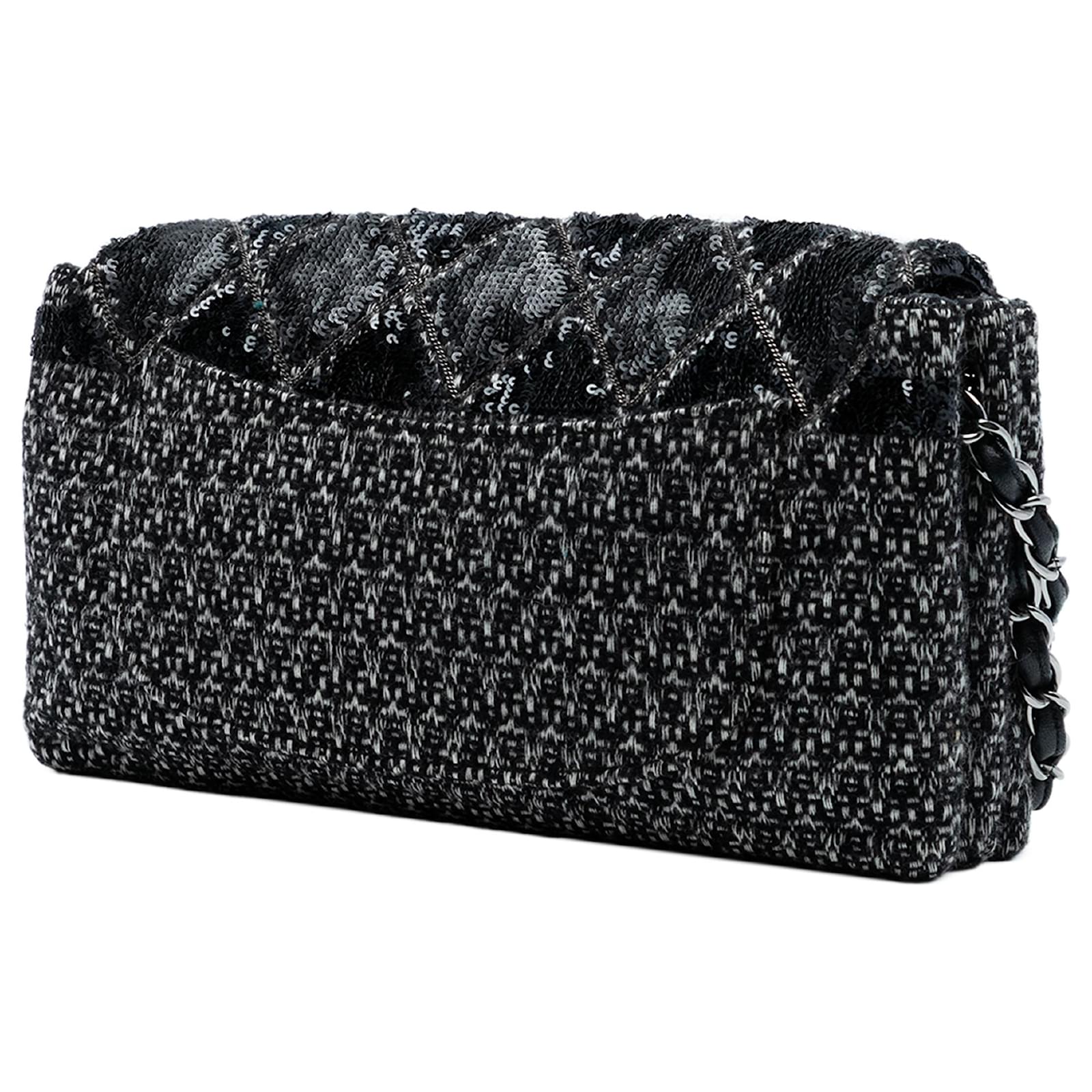 Chanel Black Large Tweed and Sequin Icons 3 Accordion Flap Cloth