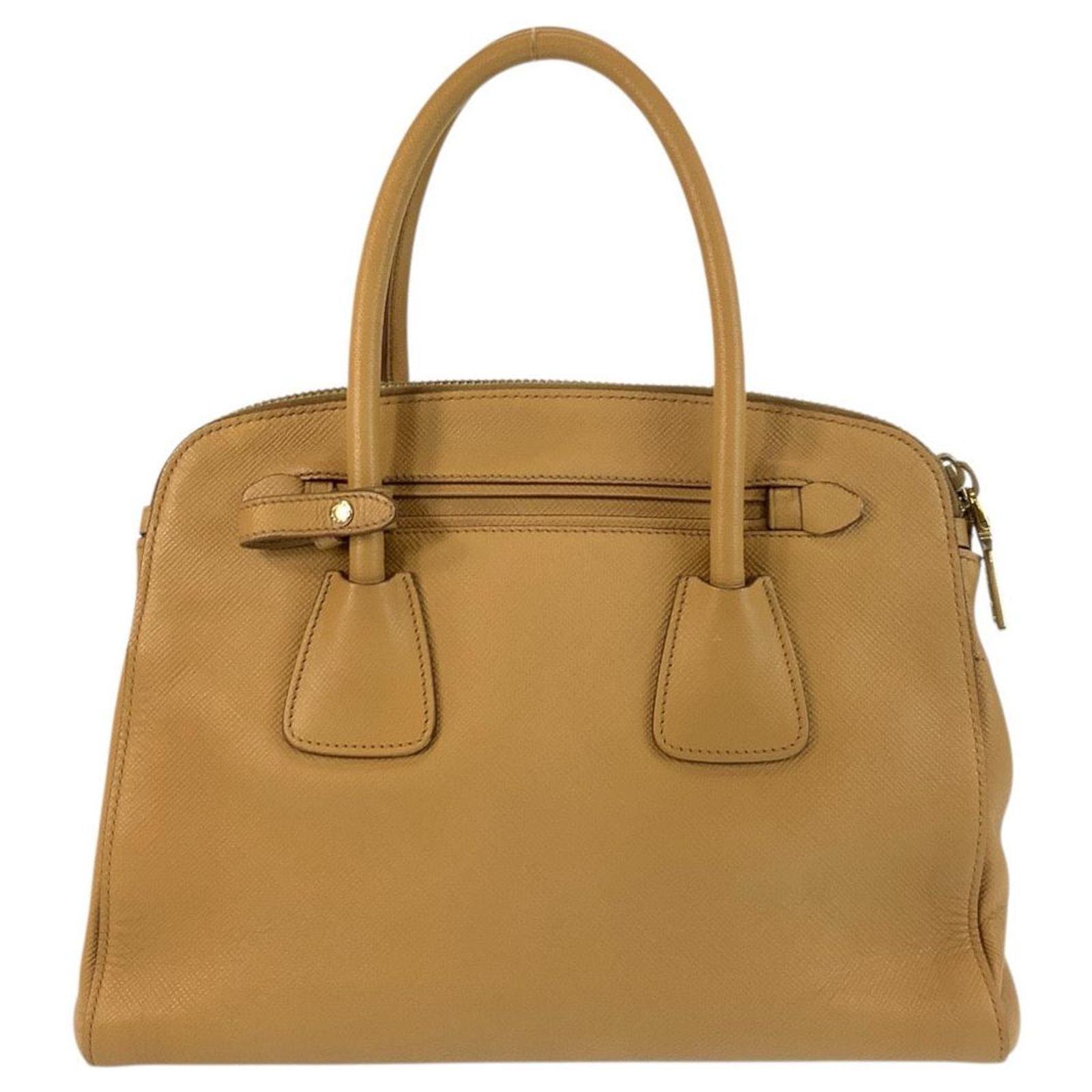 Prada Saffiano Leather 2way Handbag Brown Beige Pony-style 
