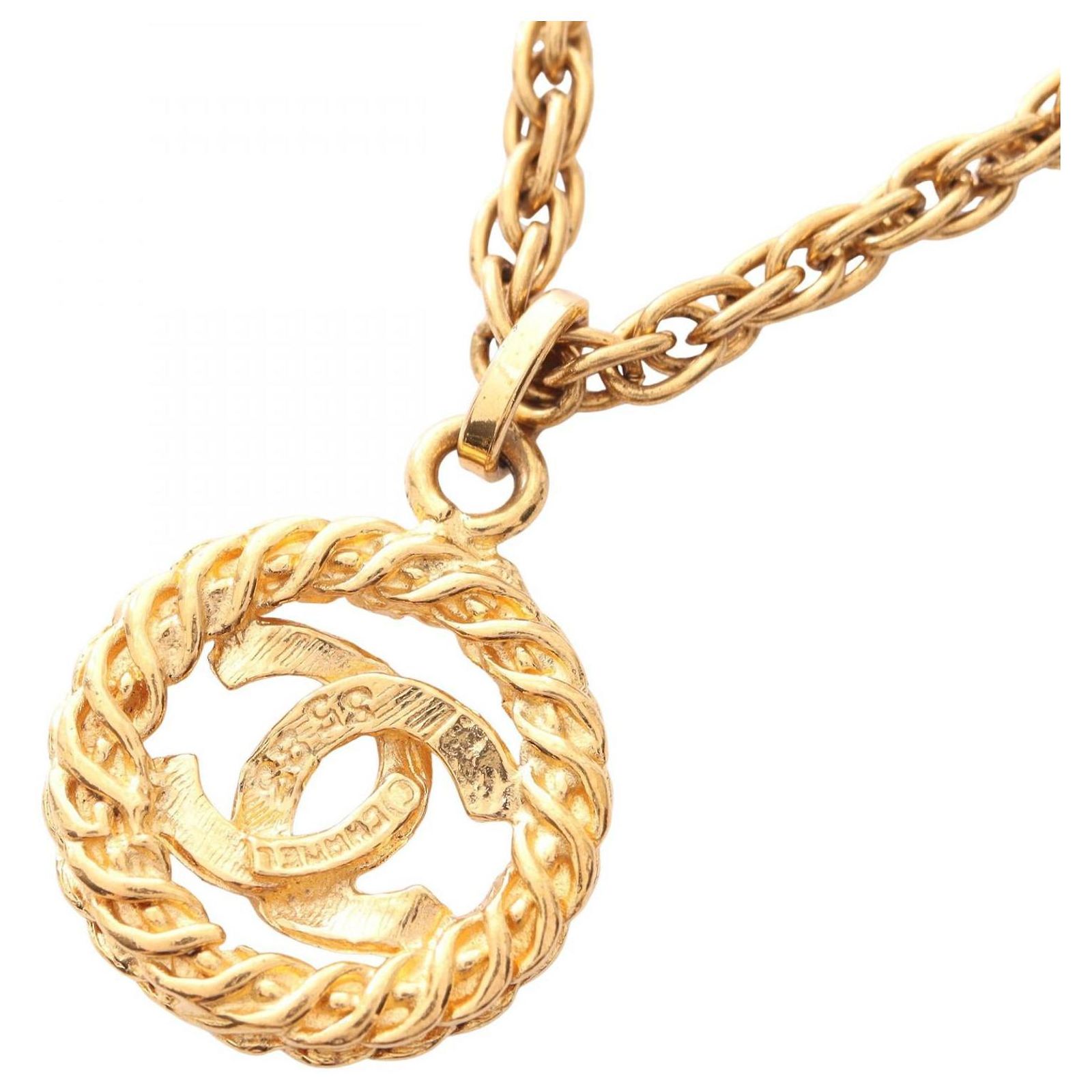 Chanel Coco Mark Necklace Gold Jewelry Golden Metallic Metal ref 