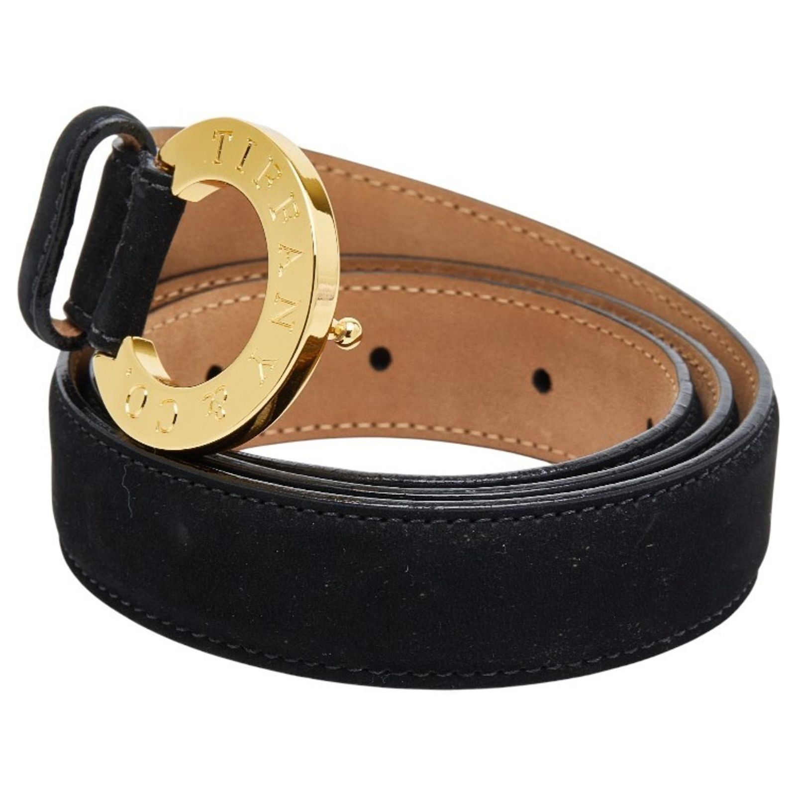 Tiffany & Co. Black and Gold Suede Leather Belt Golden ref  display picture 2