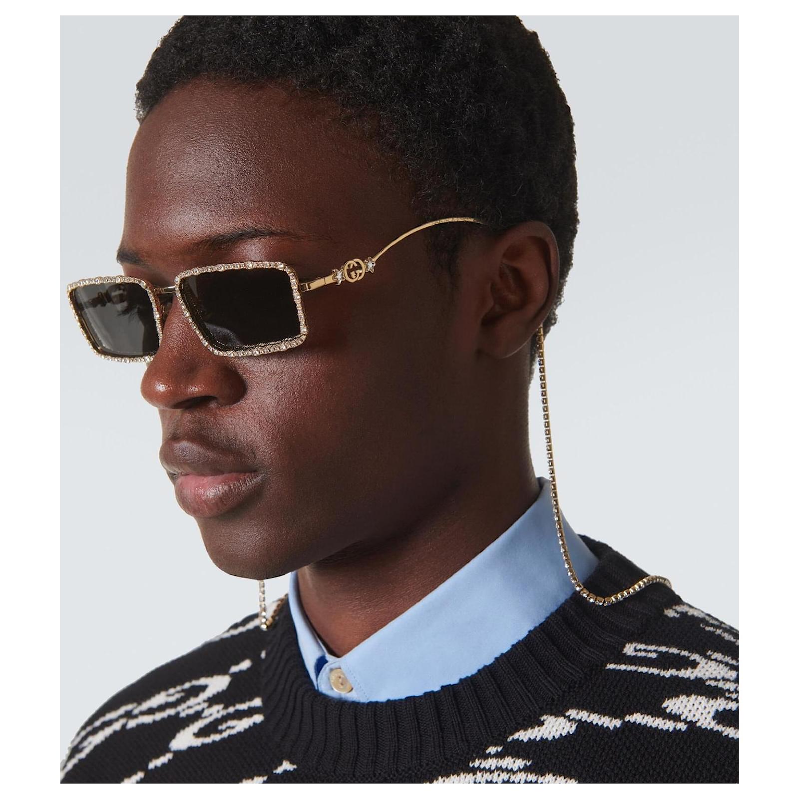Gucci GG1568S Metal and Rhinestone Sunglasses Golden ref.2662558