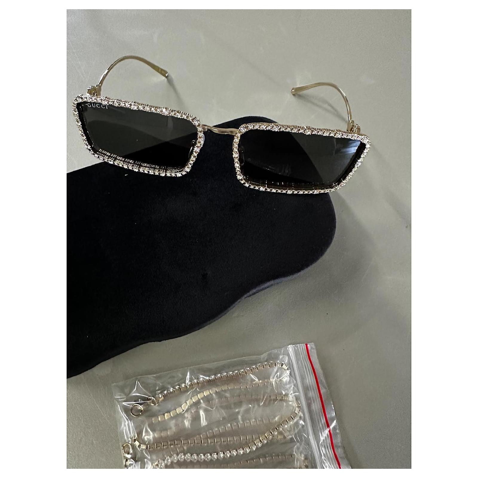 Gucci GG1568S Metal and Rhinestone Sunglasses Golden ref.2662558