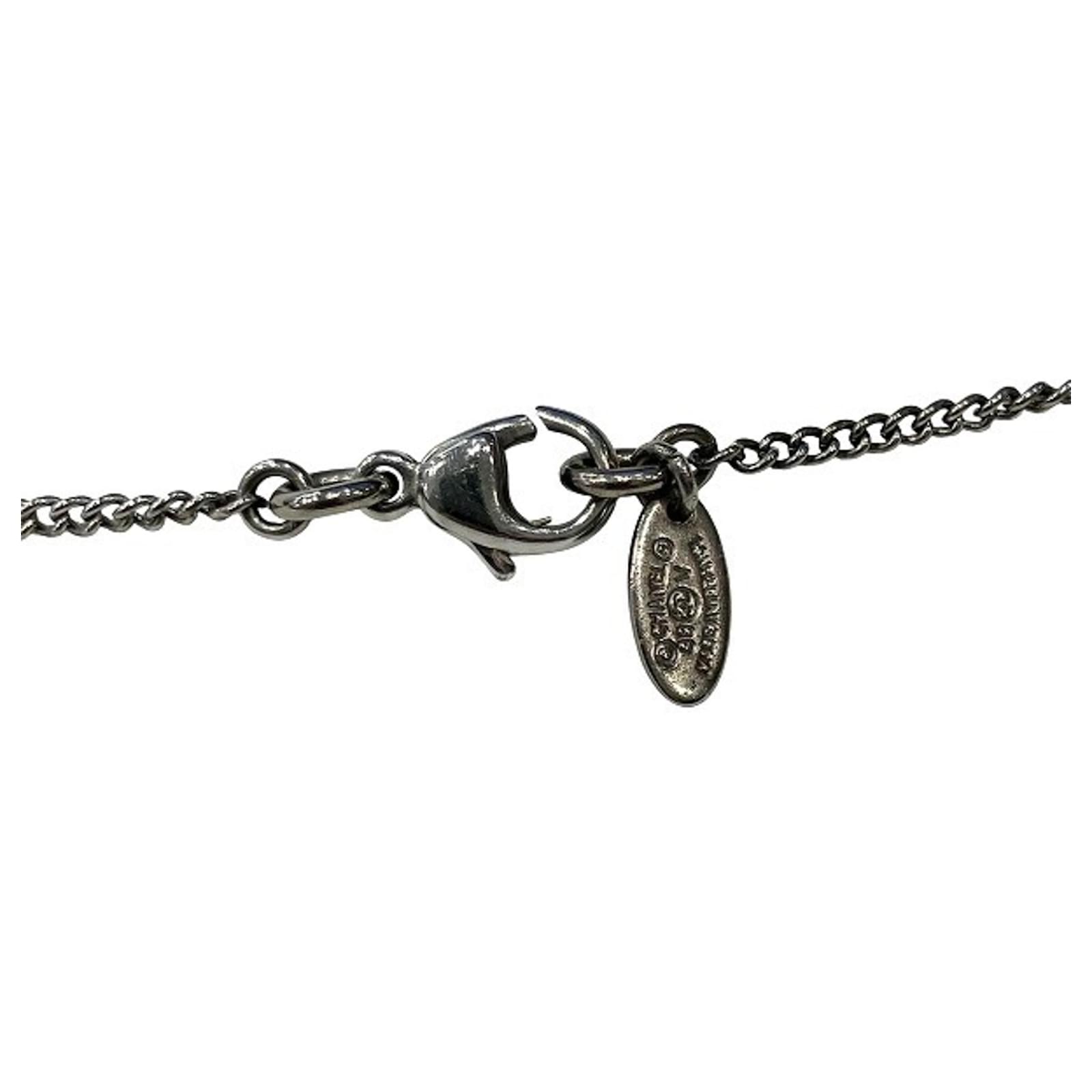 CHANEL Silver 08V Coco Mark Rhinestone Necklace Silvery ref