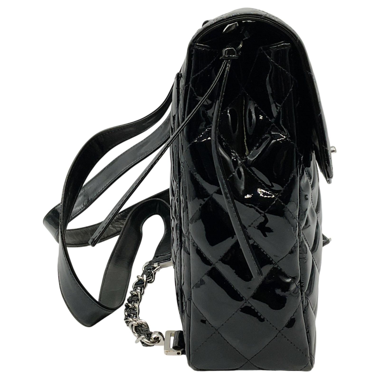 Chanel Vintage 1990\'s Black Quilted Patent Leather Backpack Vintage Chanel backpack black quiltet patent leather, 1990  main image 4