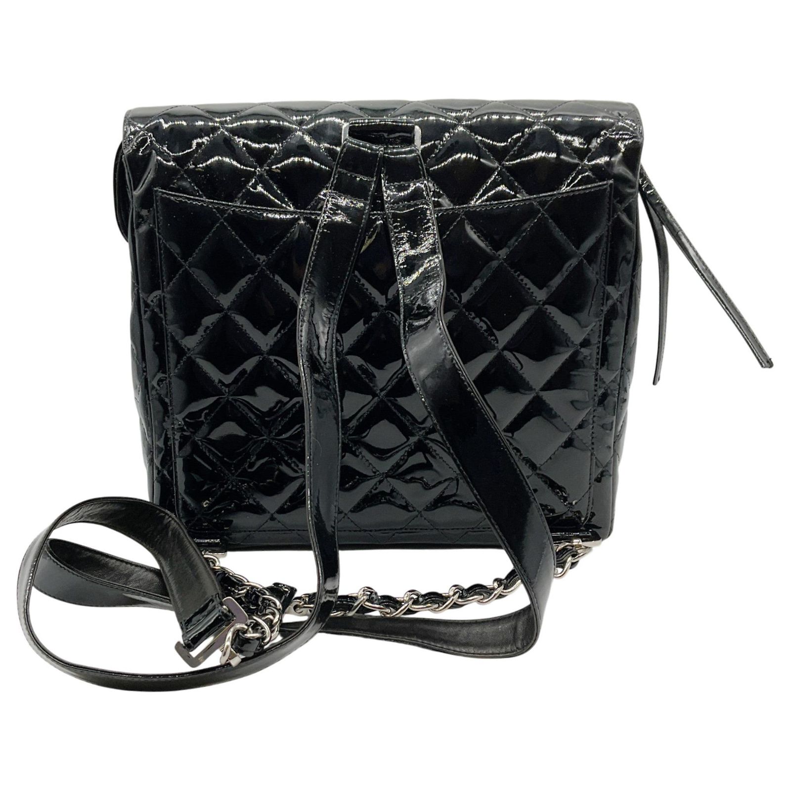 Chanel Vintage 1990\'s Black Quilted Patent Leather Backpack Vintage Chanel backpack black quiltet patent leather, 1990  main image 3