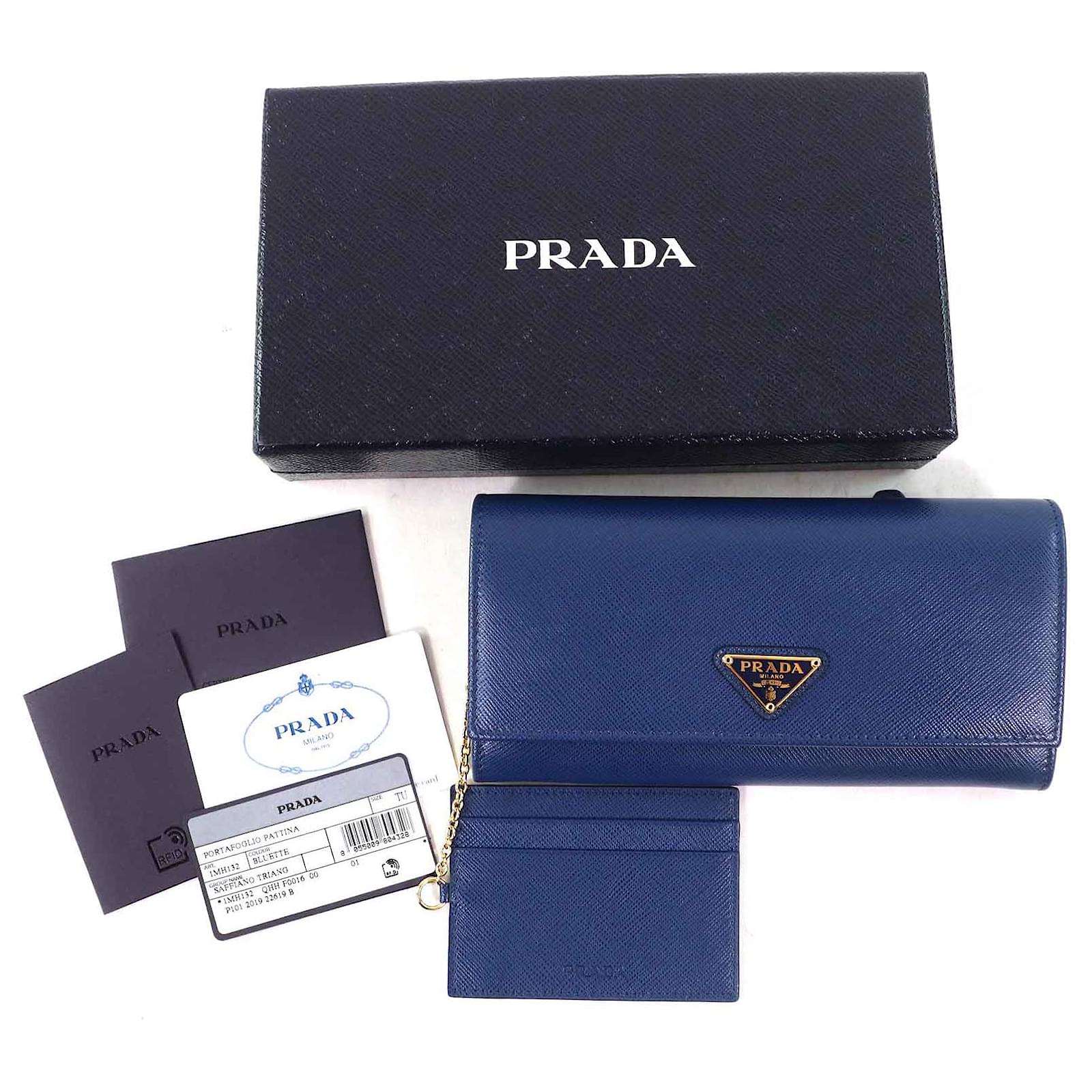 Prada Saffiano Triangolo Long Wallet Blue Leather ref.JC2667675