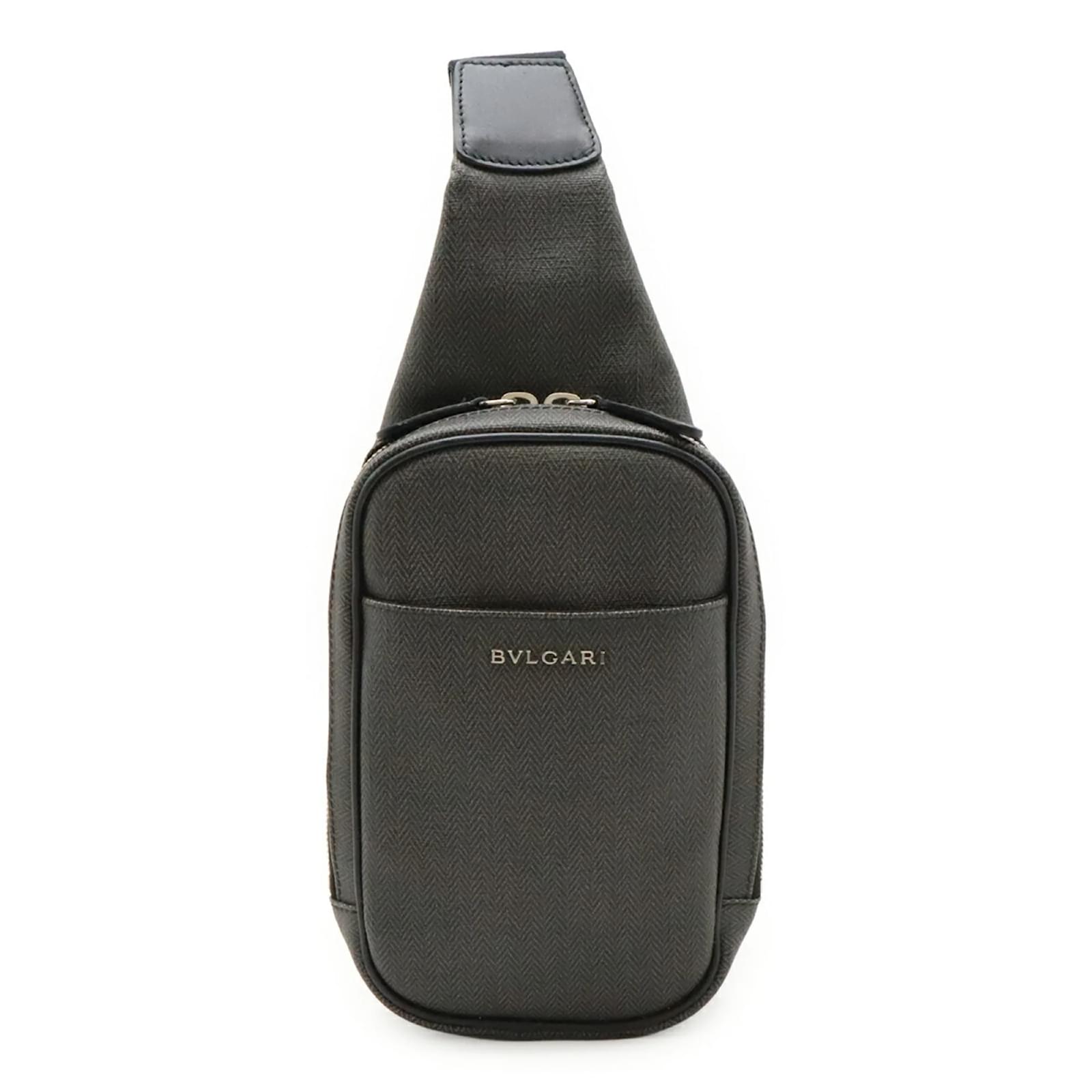 Bulgari Bvlgari Weekend Shoulder Bag Brown Black Leather Plastic