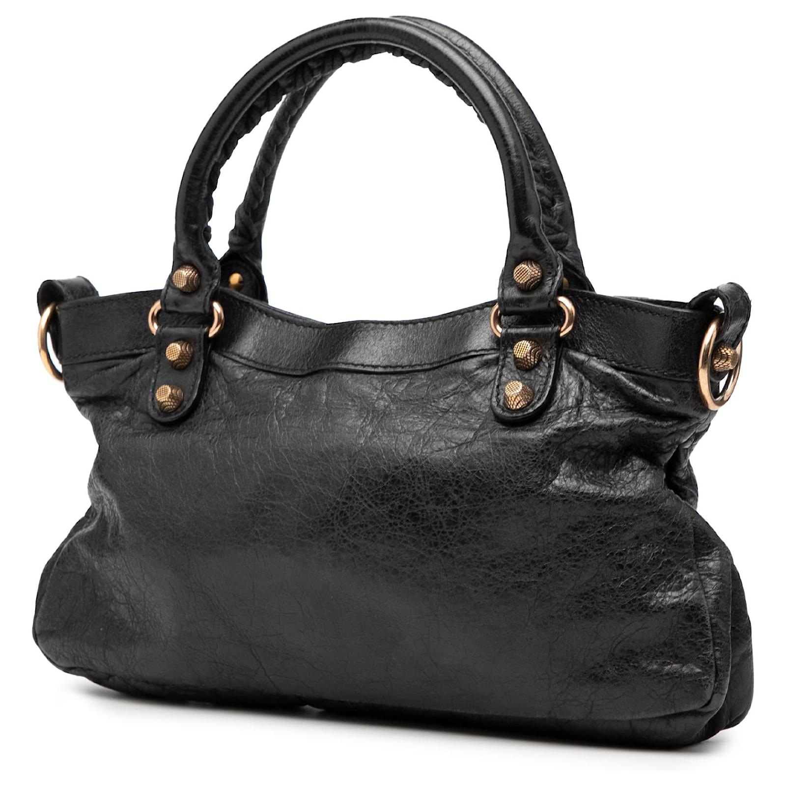 Balenciaga Black Lambskin Motocross Giant 12 First Satchel Leather