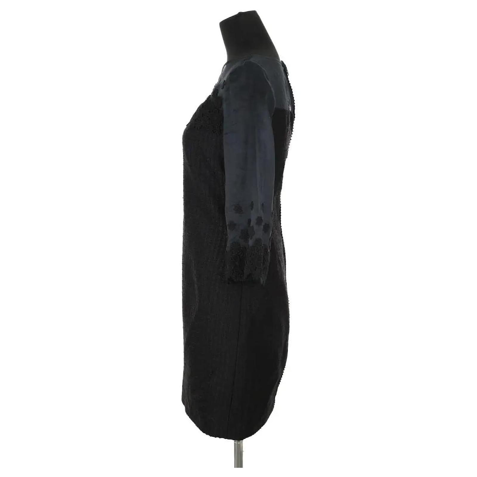 andrew gn black dress $2940 Andrew Gn Women's Black Beaded Teardrop Cutout Mock Neck Dress Size  40