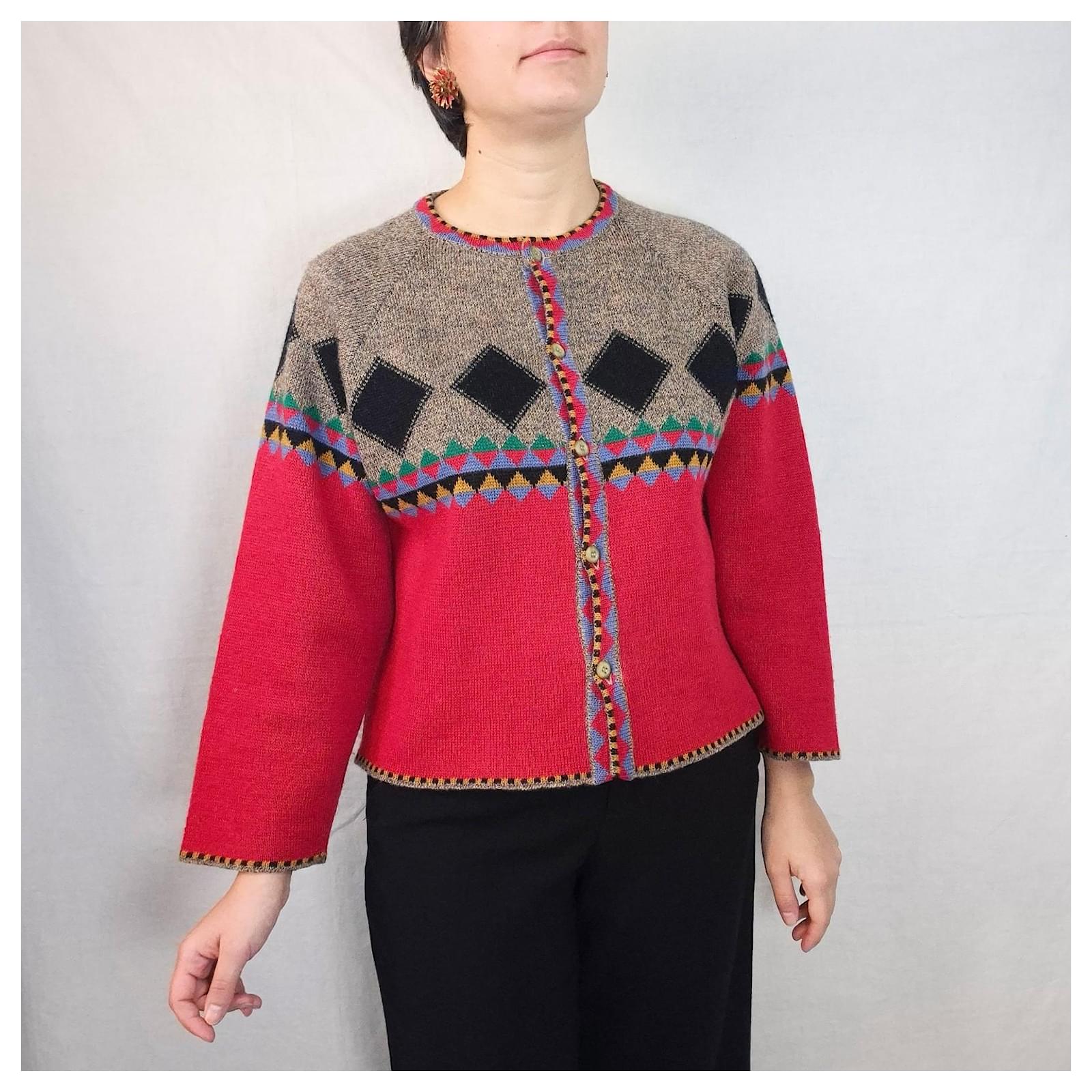 Kenzo Jungle Vintage Sweater 1980s Red Multiple colors Wool ref