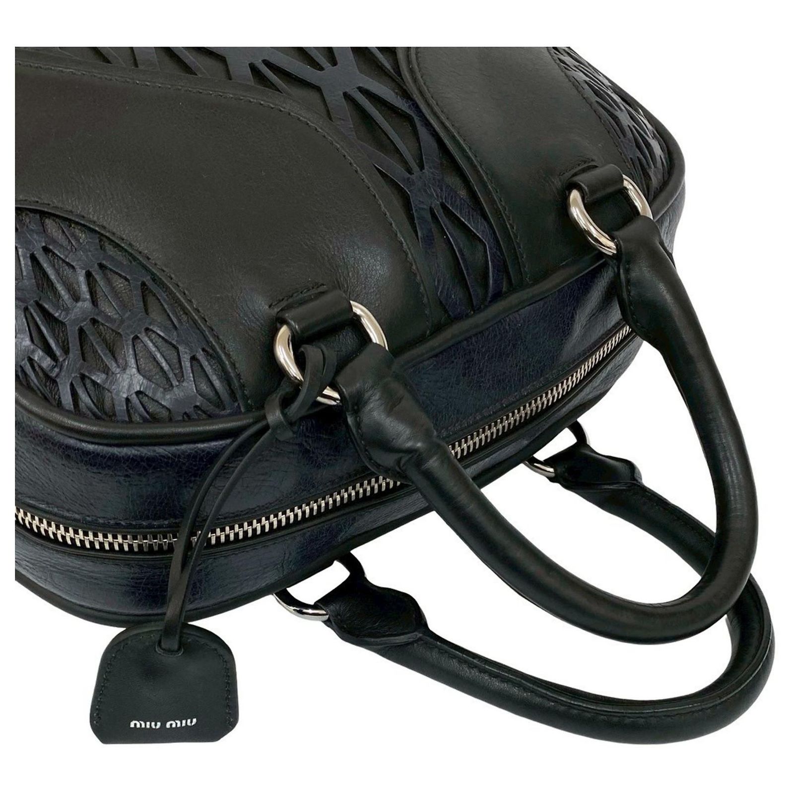 Miu Miu Cutout Leather Boston Bag Black Navy blue ref.2684640 