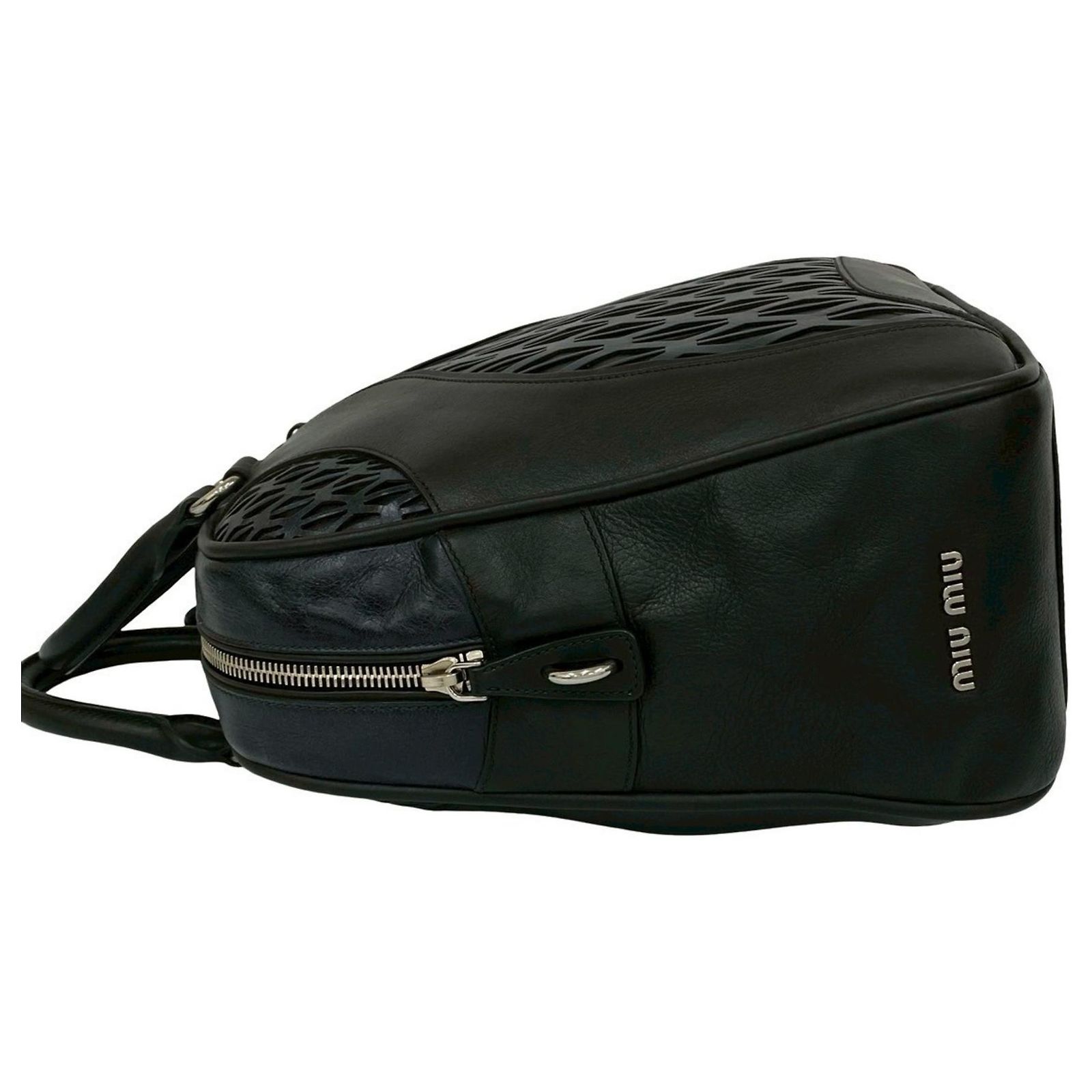 Miu Miu Cutout Leather Boston Bag Black Navy blue ref.2684640 