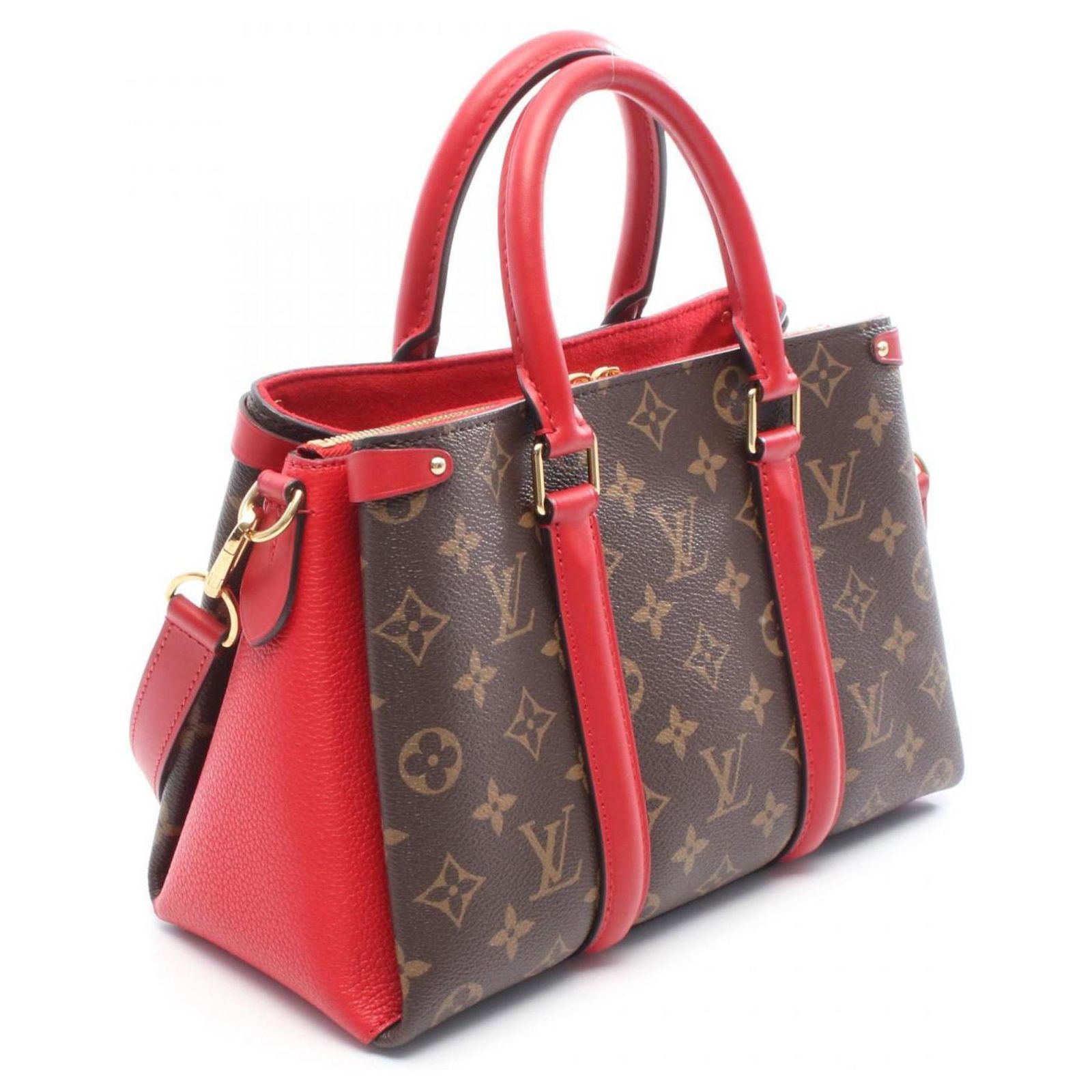 Louis Vuitton Soufflot NV BB Handbag Brown Red Leather Patent 