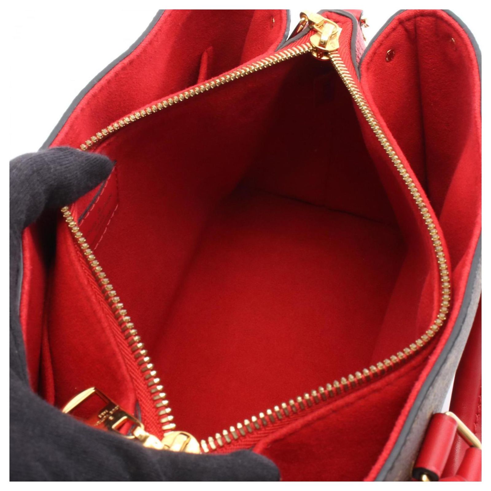 Louis Vuitton Soufflot NV BB Handbag Brown Red Leather Patent 