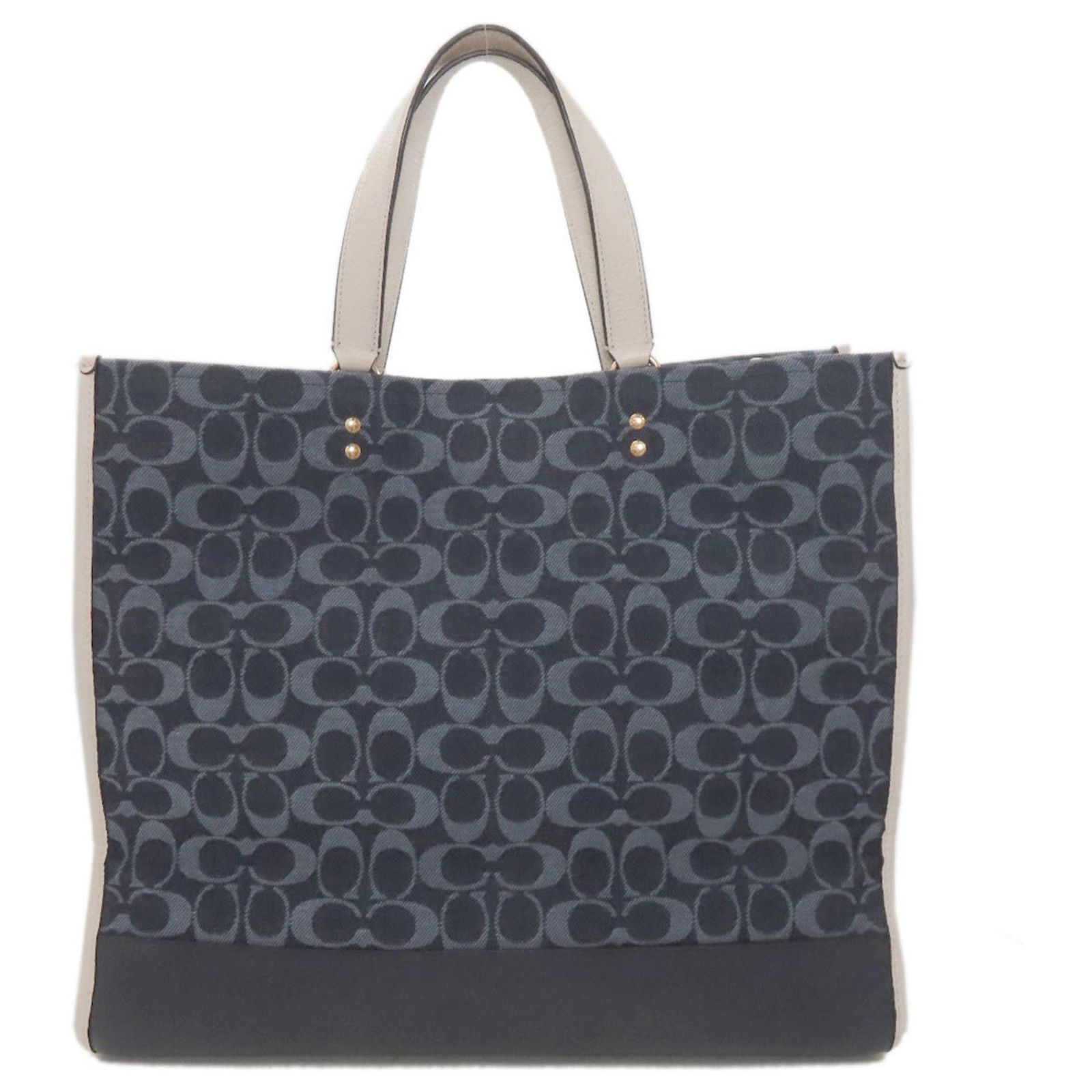 Coach C2827 Dempsey Signature 2-Way Canvas Handbag White Navy blue 