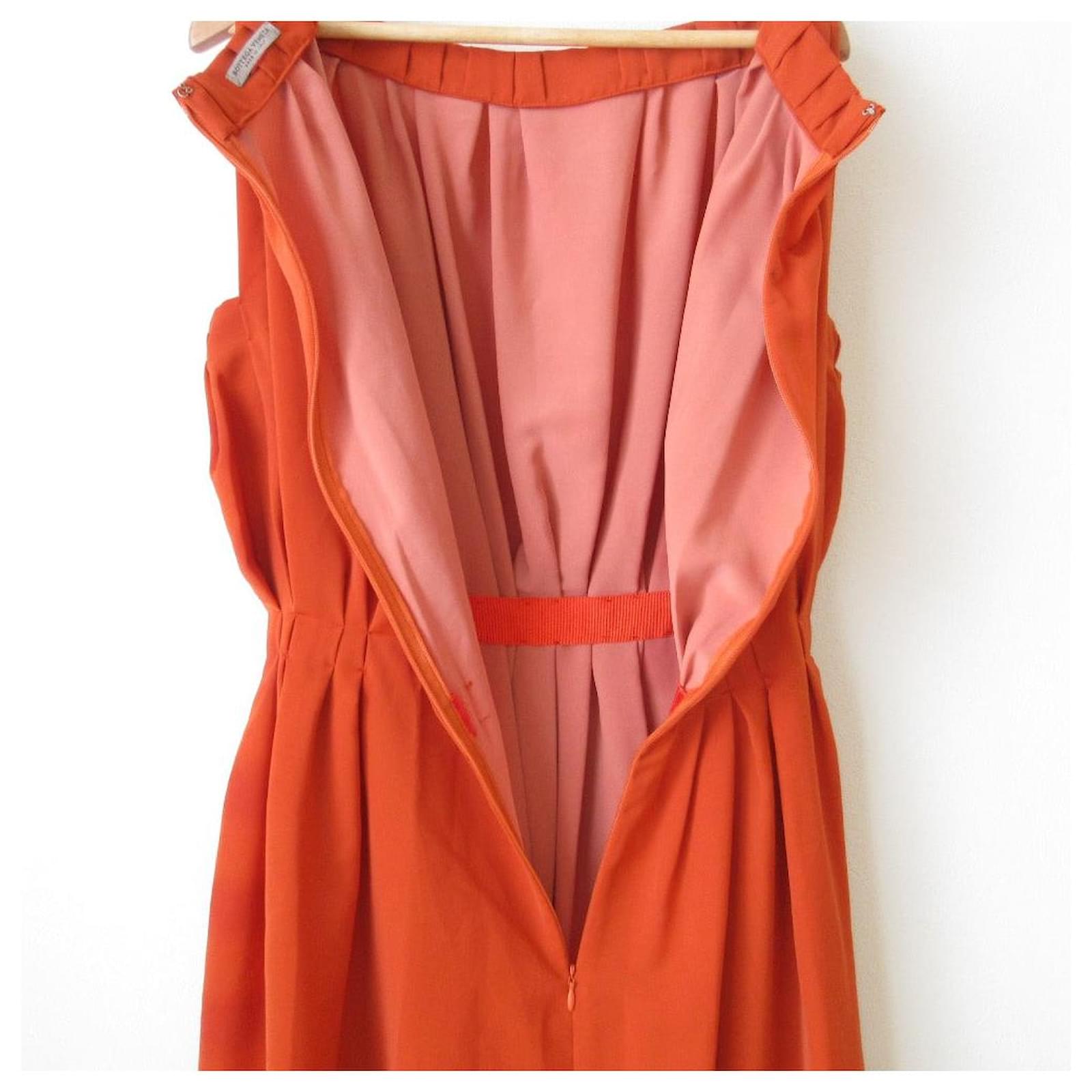 bottega veneta orange dress Bottega Veneta Asymmetric Draped Jersey Midi Dress