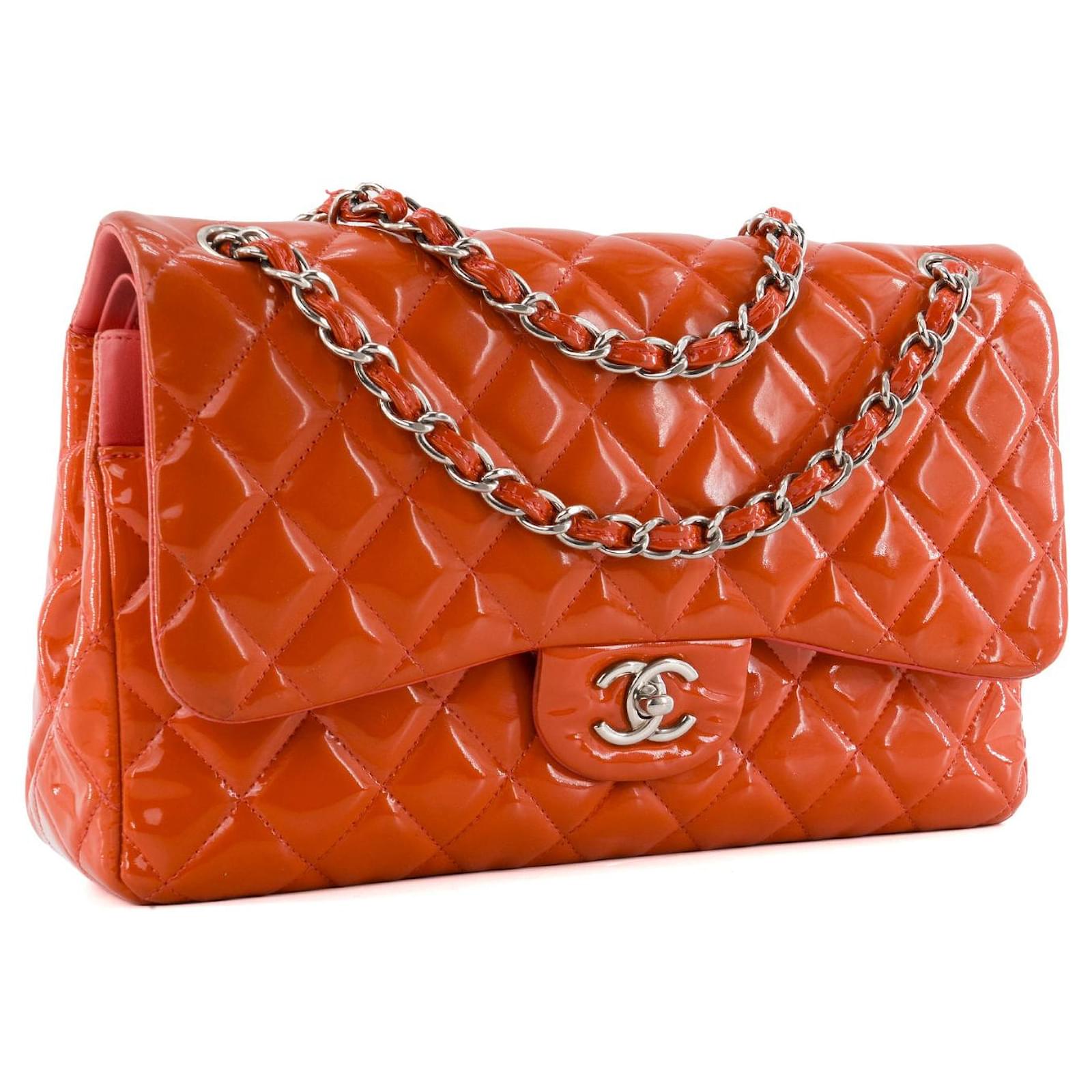 CHANEL - Classic/Timeless Jumbo Chanel Orange Patent Leather