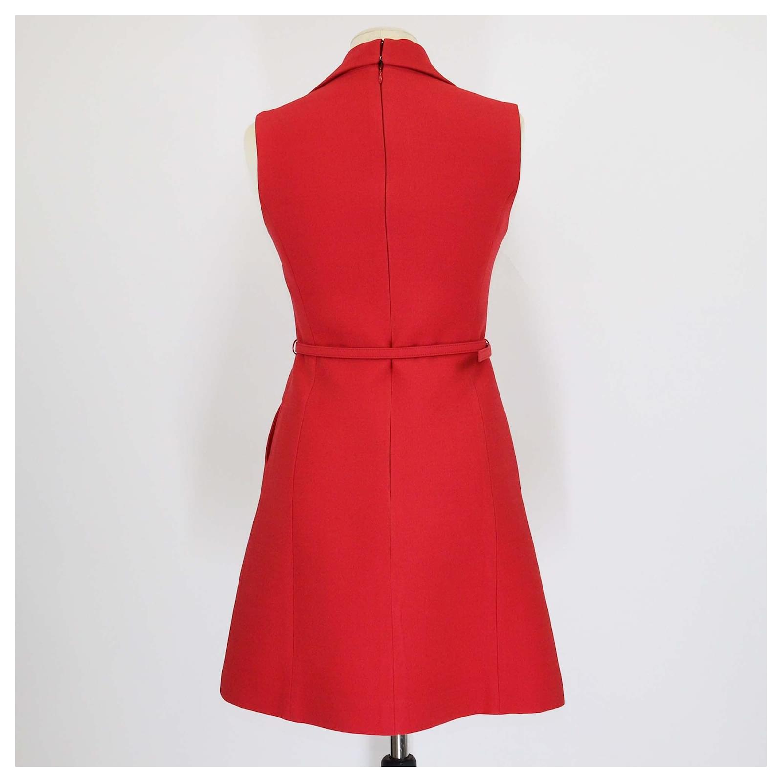 Christian Dior Red Wool Collar Belted Sleeveless Mini Dress Silk  ref.2690678 - Joli Closet