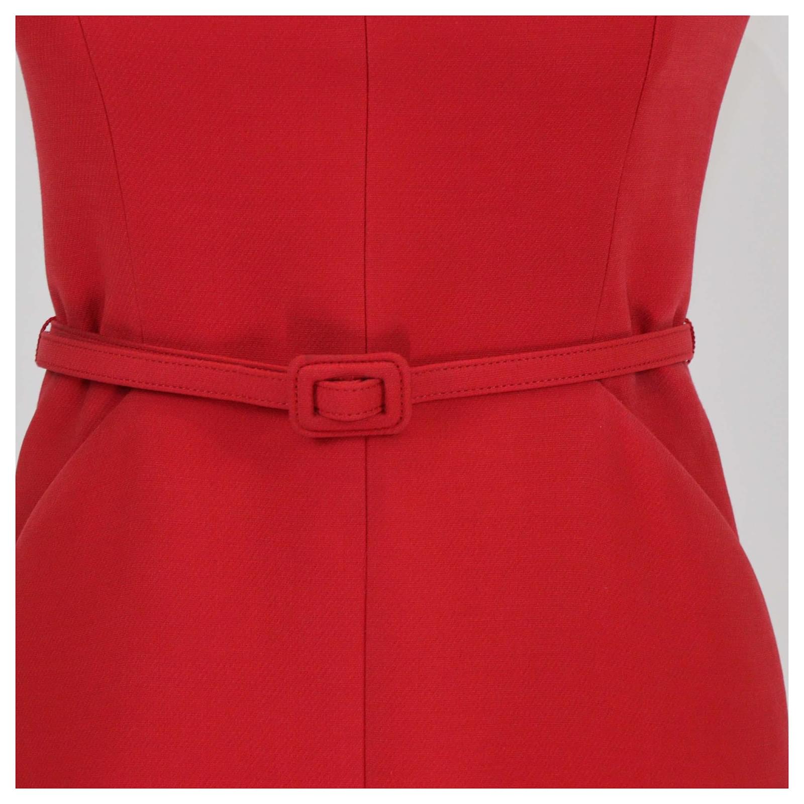 dior red satin mini dress CHRISTIAN DIOR 2008 Red Silk Ruffle Mini Dress (XS-S)