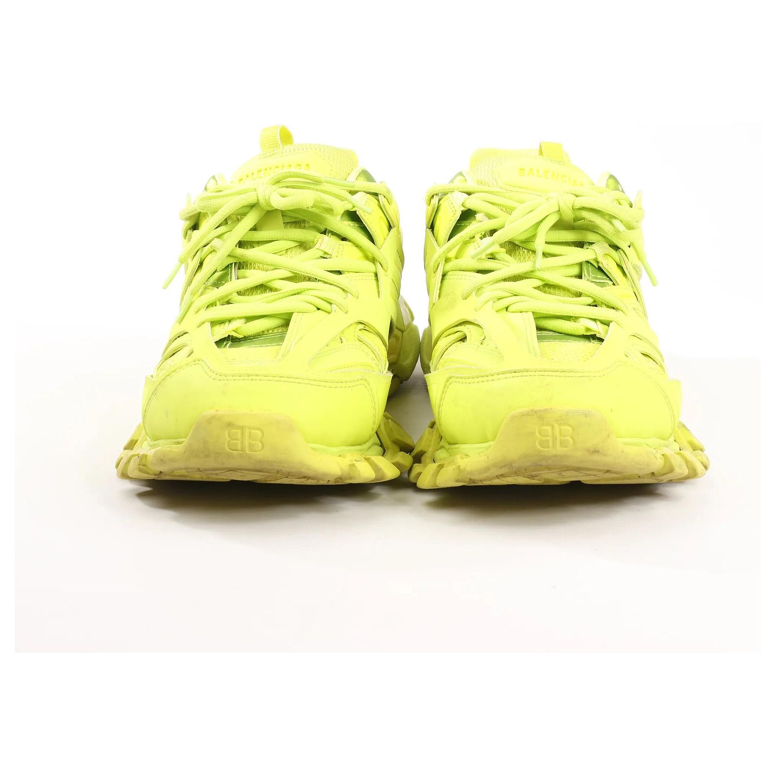 Balenciaga Track Cloth x Leather Sneakers in Neon Yellow 542023 