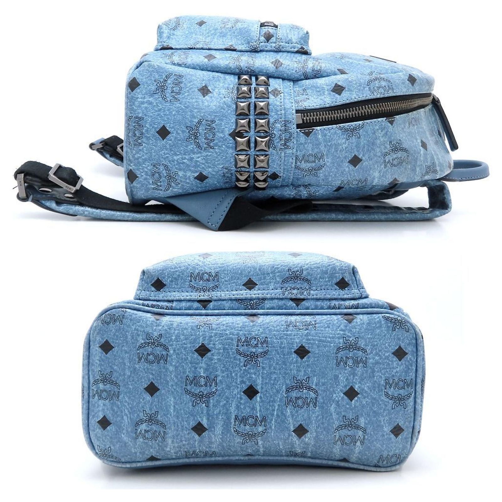 MCM Stark Backpack Daypack Logogram studs light blue leather Women MCM Stark Side Stud Backpack Blue Leather ref.JC2692716  main image 3