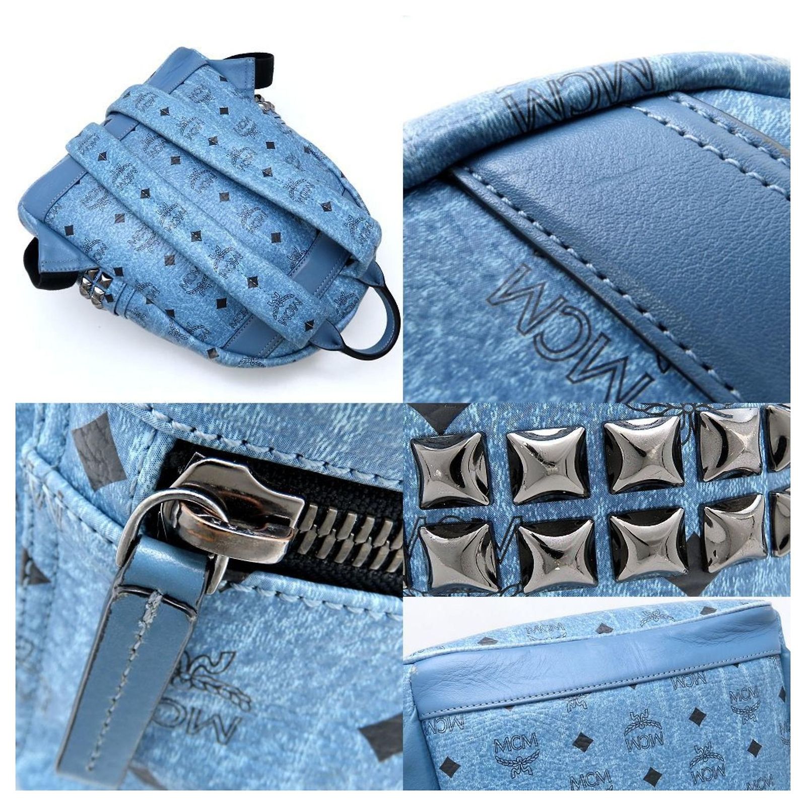 MCM Stark Side Stud Backpack Blue Leather ref.JC2692716 