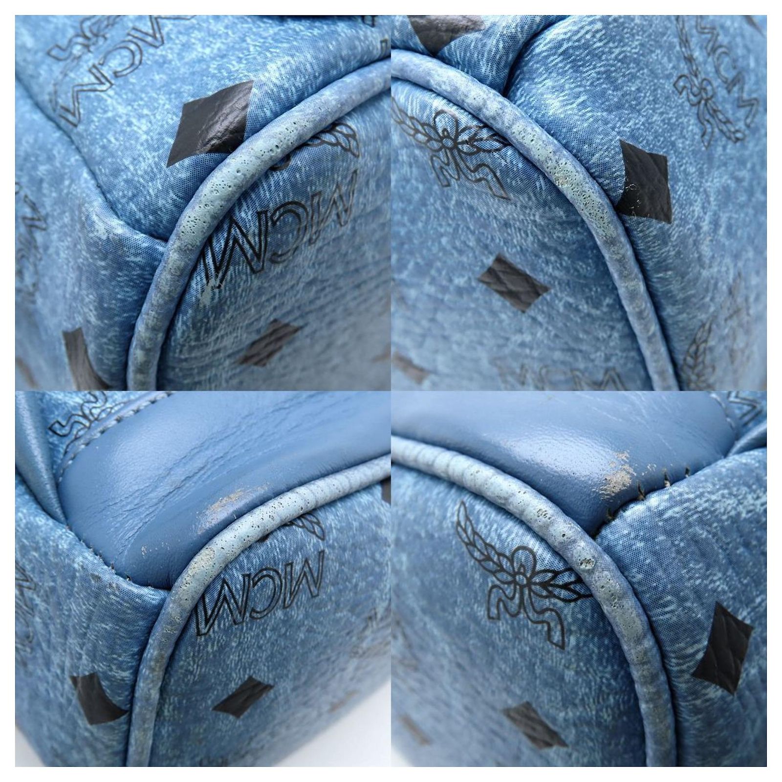 MCM Stark Backpack Daypack Logogram studs light blue leather Women MCM Visetos Studded Small Stark Backpack Blue 1814008  main image 2