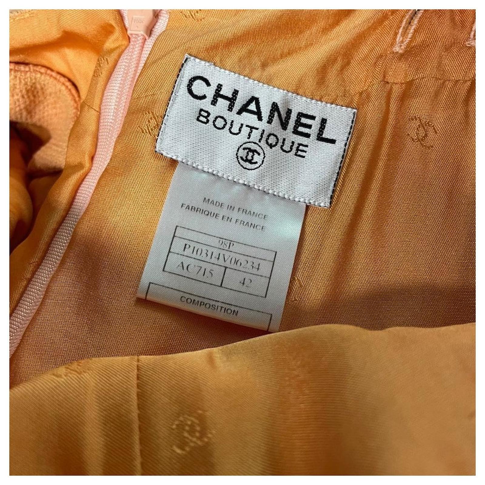 chanel orange plain vintage cotton dress Chanel 1995 Orange Tweed Dress Jacket Set