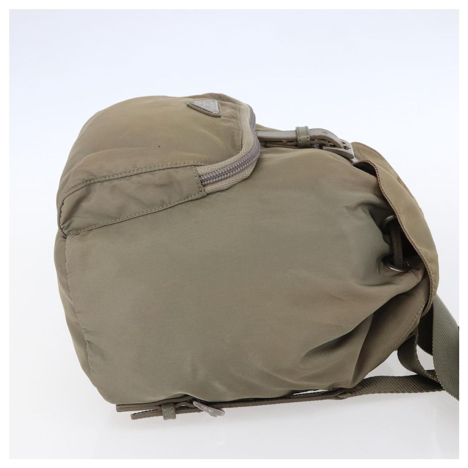 PRADA Backpack Nylon Beige Silver Auth 148934 Silvery ref 