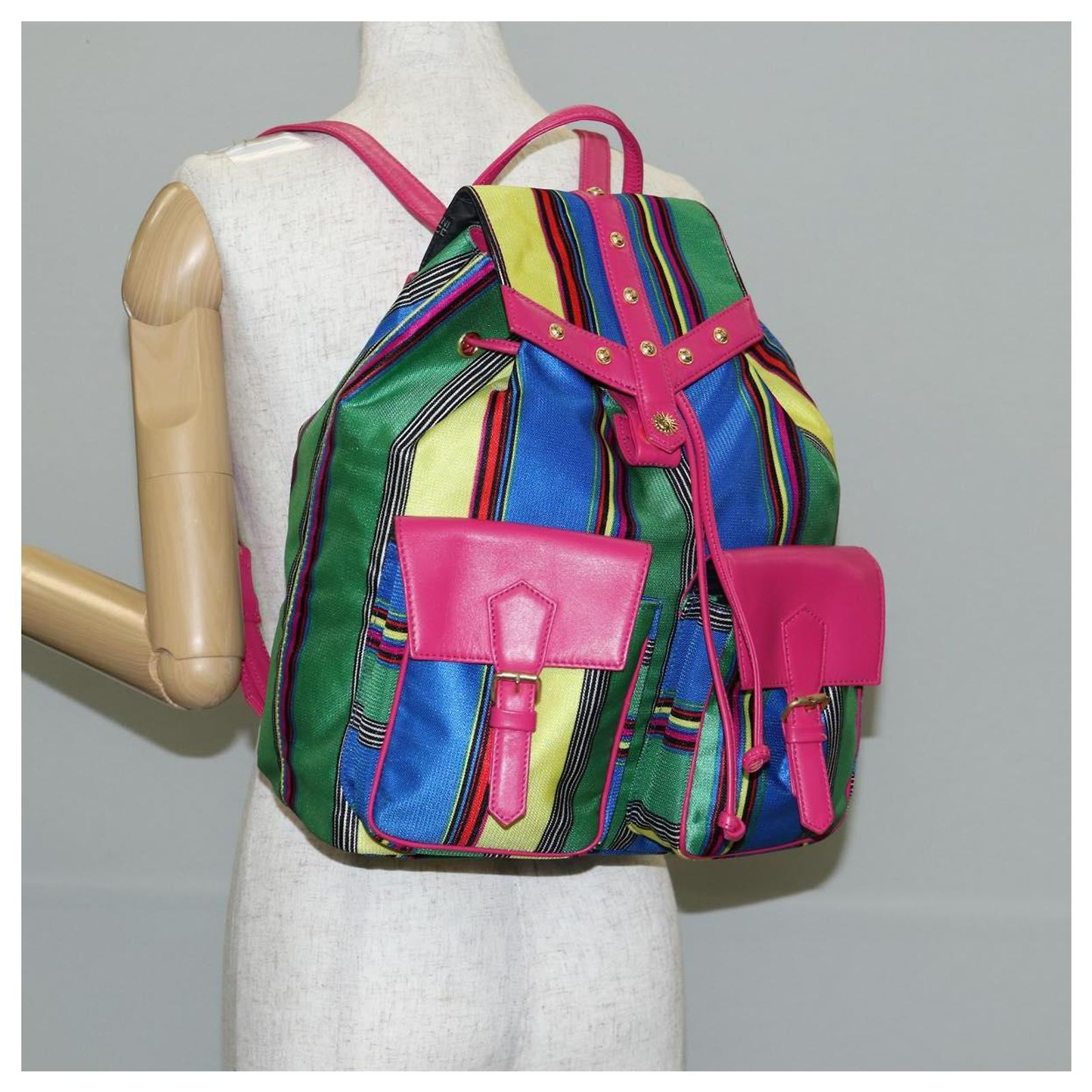 Gianni Versace Backpack Canvas Multicolor Gold Auth 142845V  display picture 2